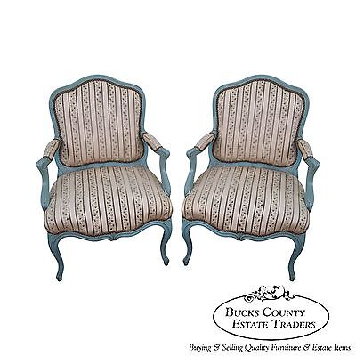 Antique French Louis XV Style Pair of Painted Fauteuil Arm Chairs