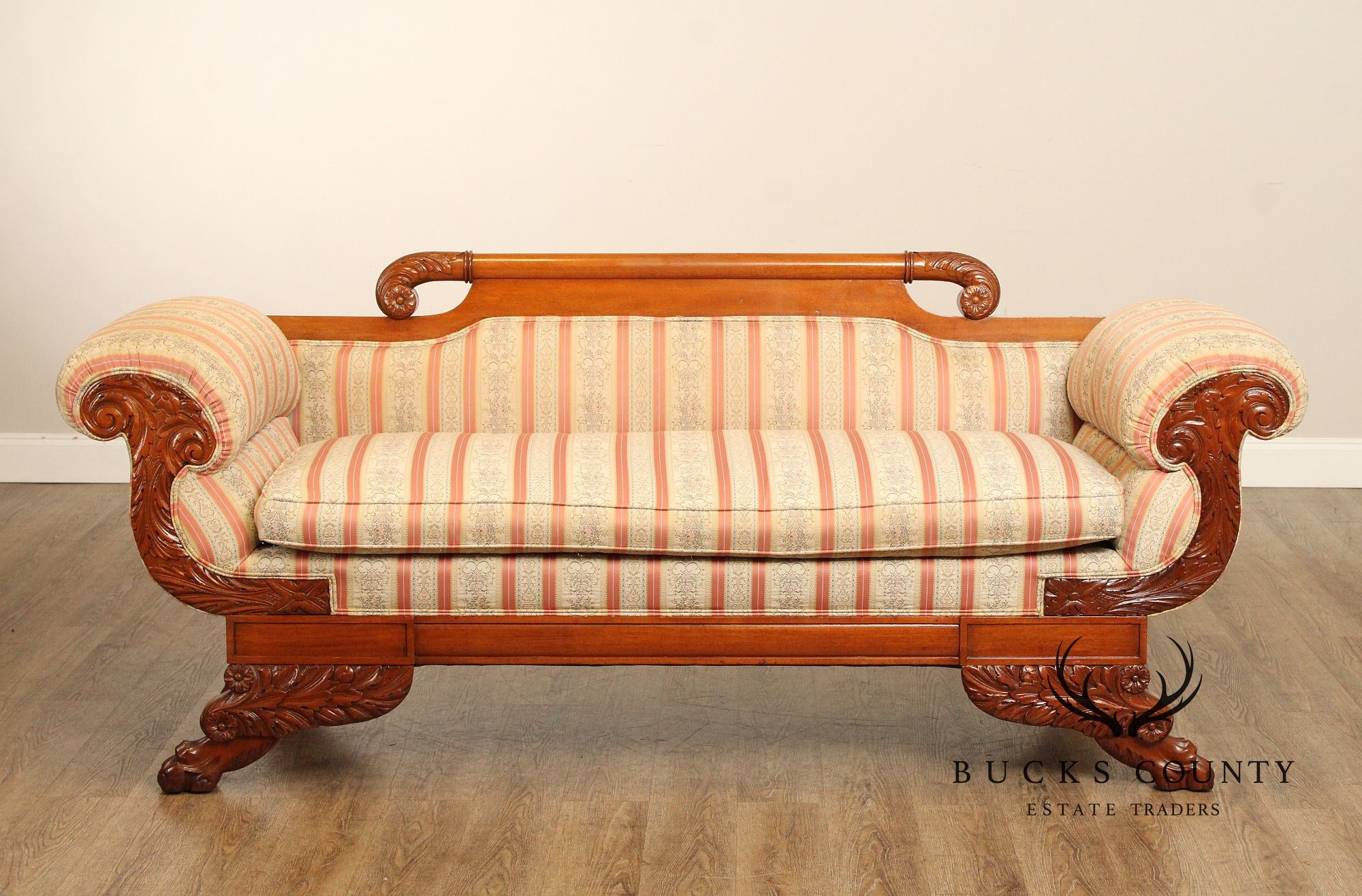 Antique American Empire Style Carved Mahogany Sofa