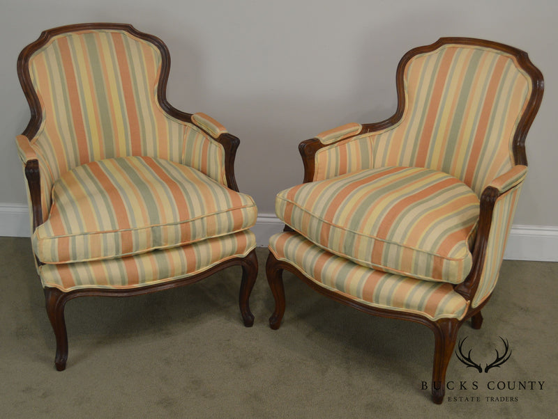 French Louis XV Style Custom Quality Pair Bergere Chairs