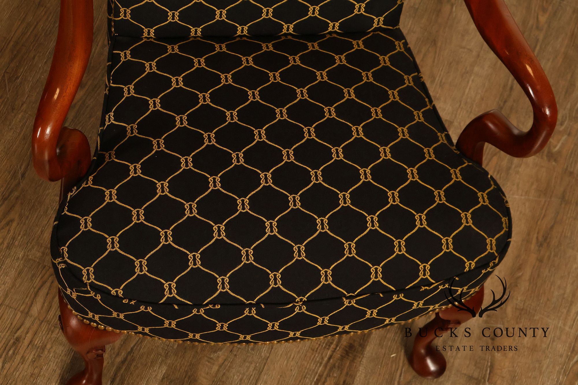 Queen Anne Style Pair Of Tall Back Upholstered Armchairs