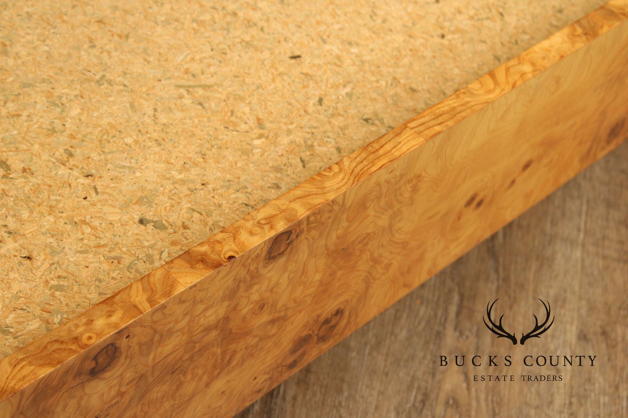 Pace Collection Mid Century Modern Burlwood Queen Size Platform Bed With Floating Headboard And Nightstands