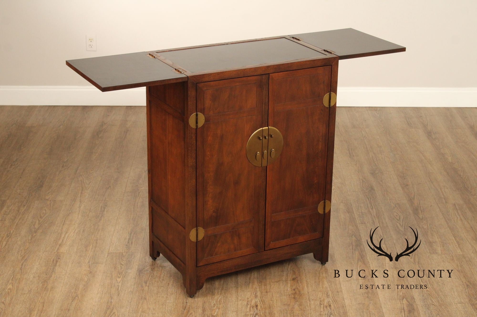 Baker, Michael Taylor Asian Inspired Walnut Flip Top Bar Cabinet