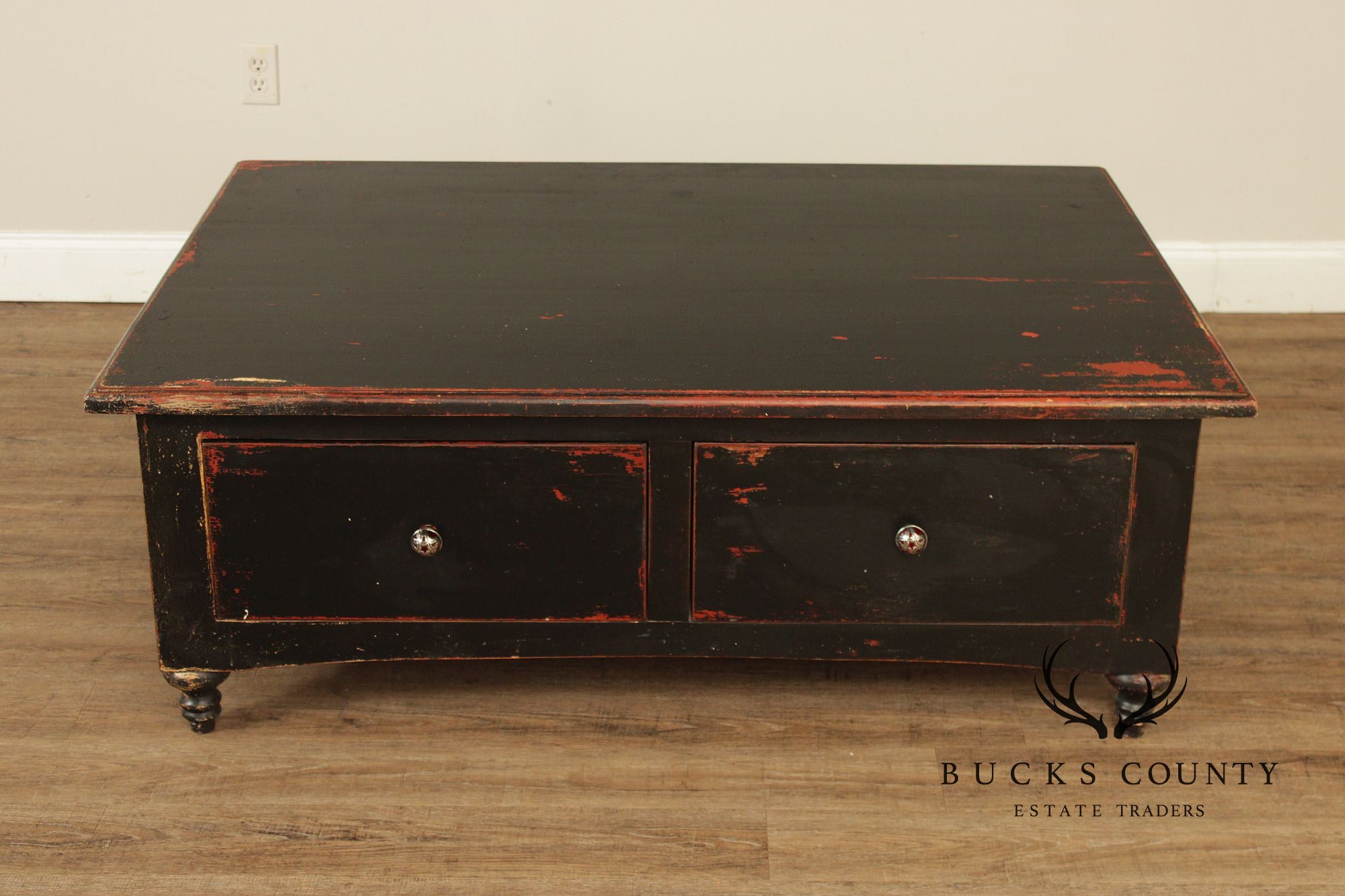 Rustic Distress Painted Storage Coffee Table