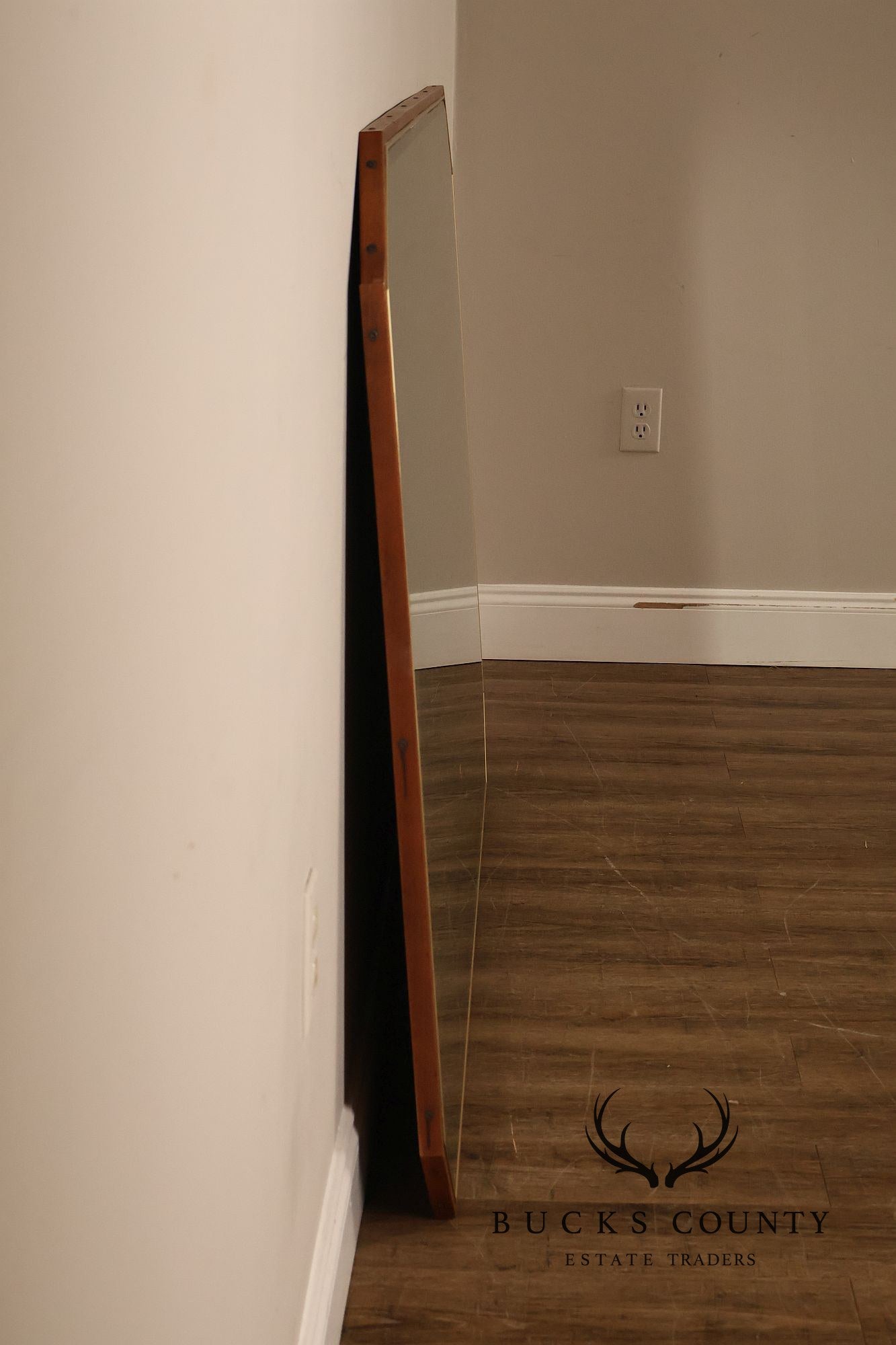 Mid Century Modern Walnut Frame Large Octagonal Wall Mirror