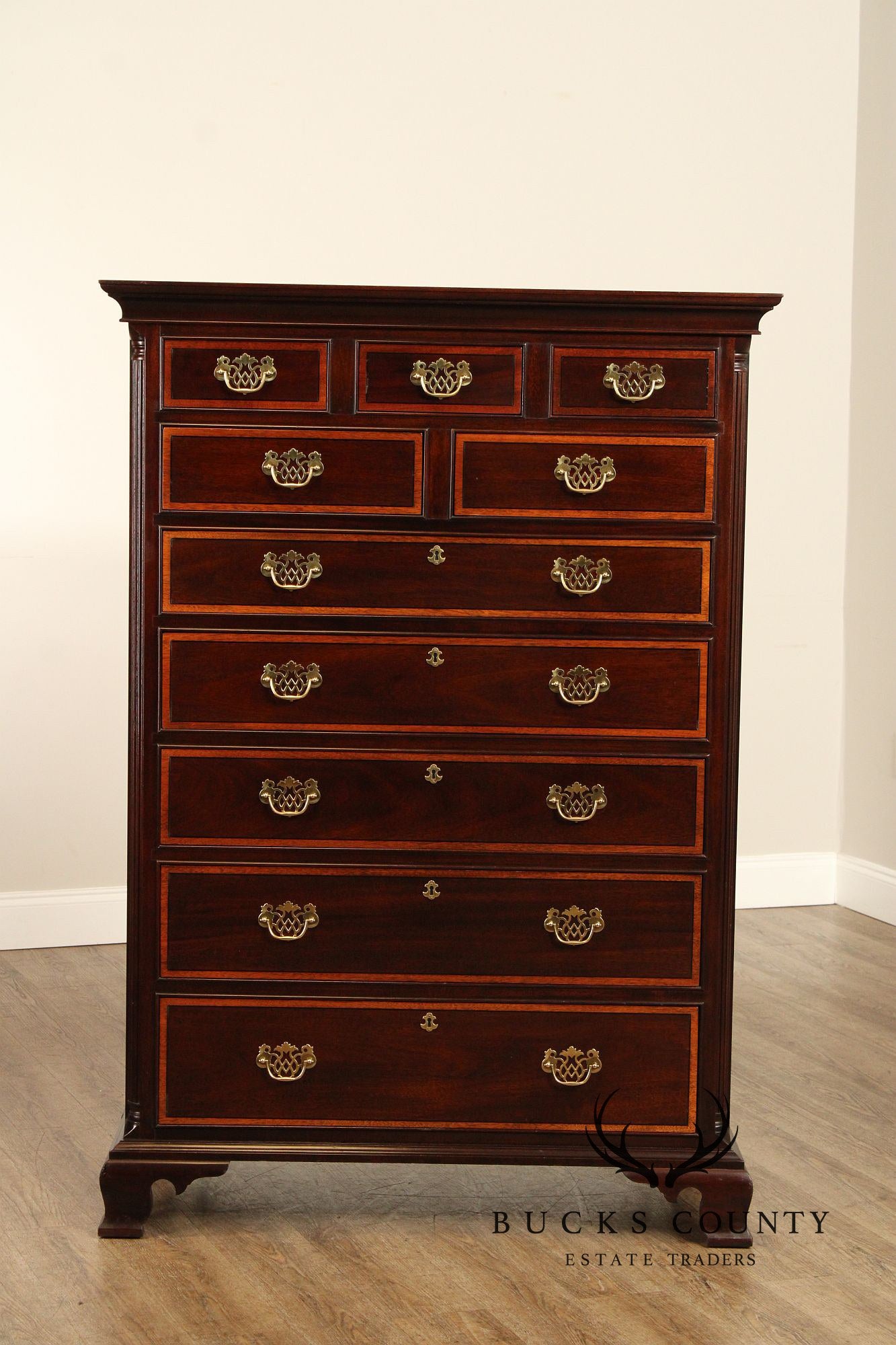 Stickley Georgian Style Inlaid Mahogany Tall Chest