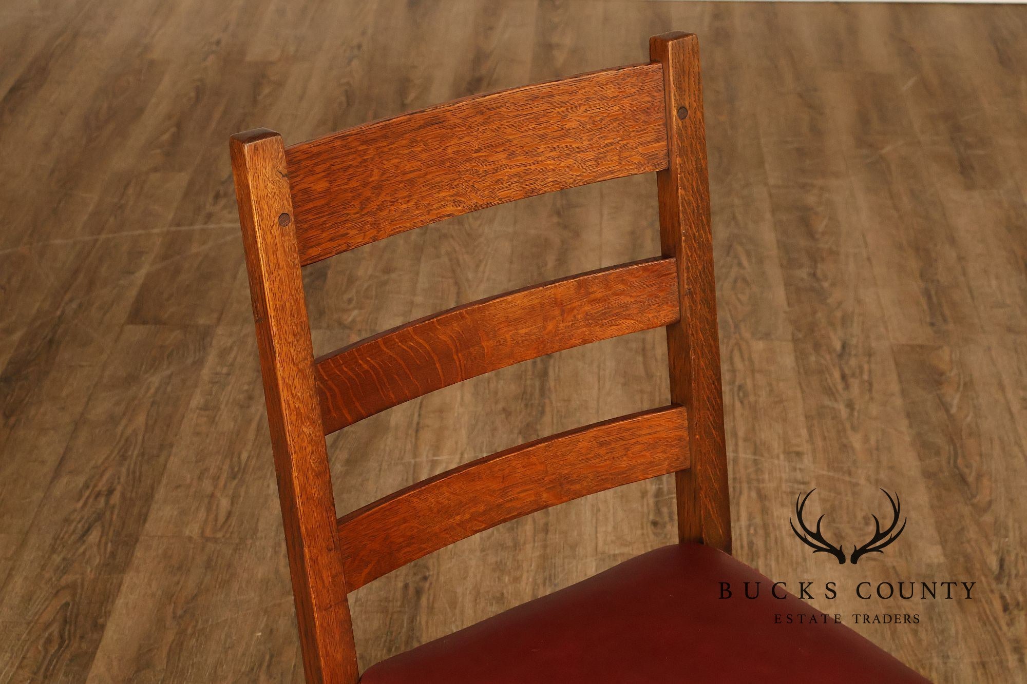 Antique L. & J. G. Stickley Set Of Four Oak Ladder Back Dining Chairs  #800