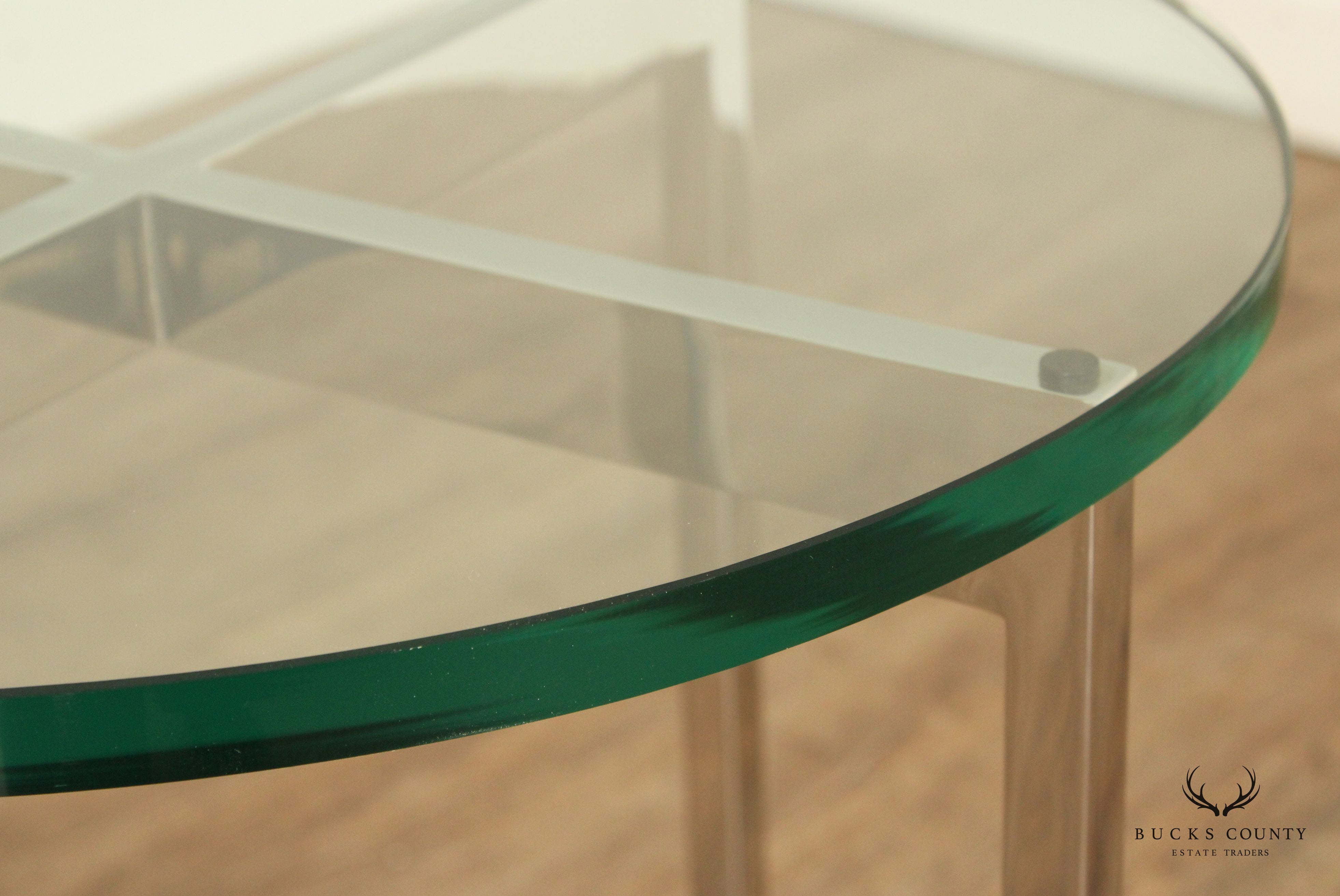 Postmodern Pair of Chrome Frame Round Glass Top Side Tables