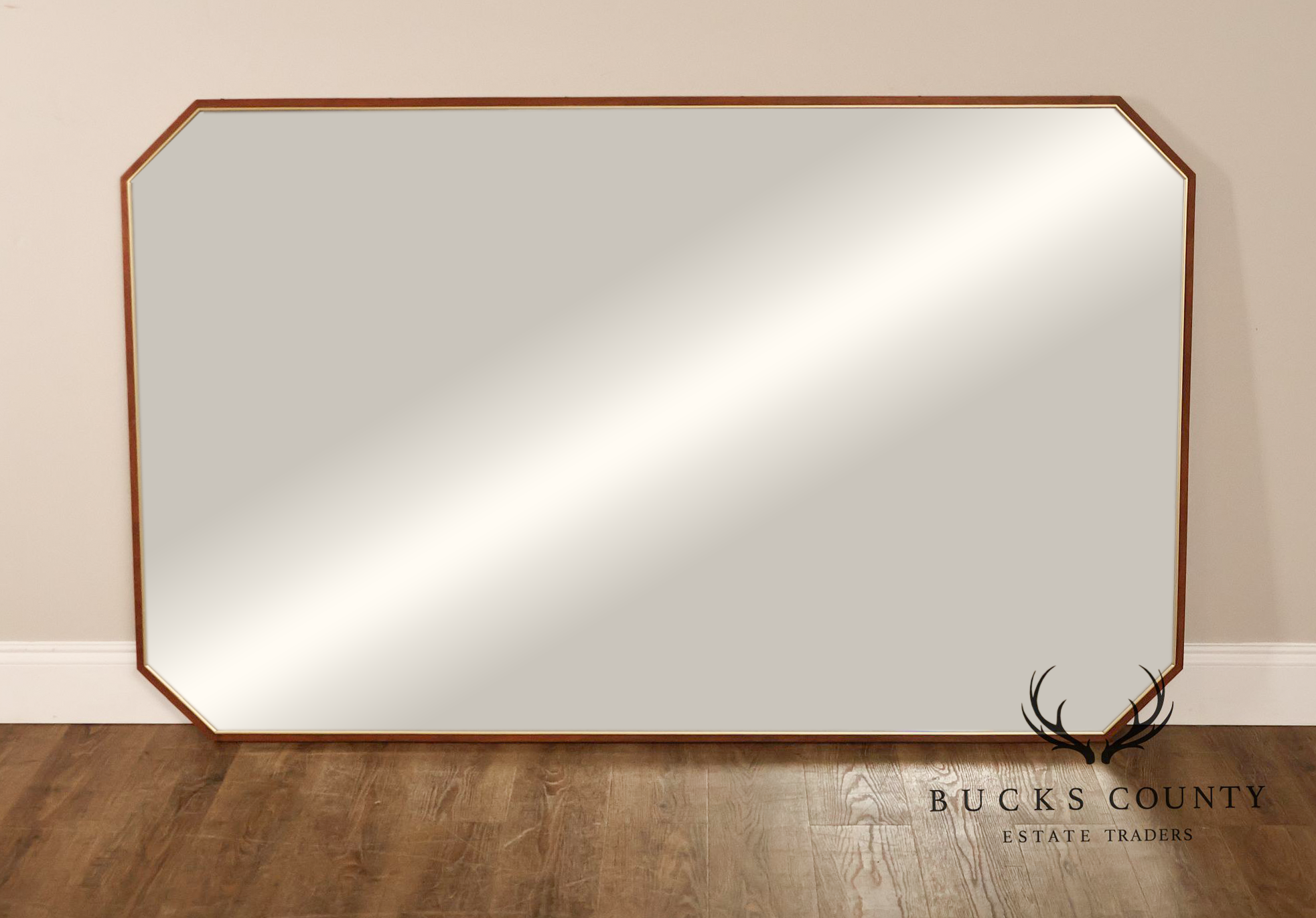 Mid Century Modern Walnut Frame Large Octagonal Wall Mirror