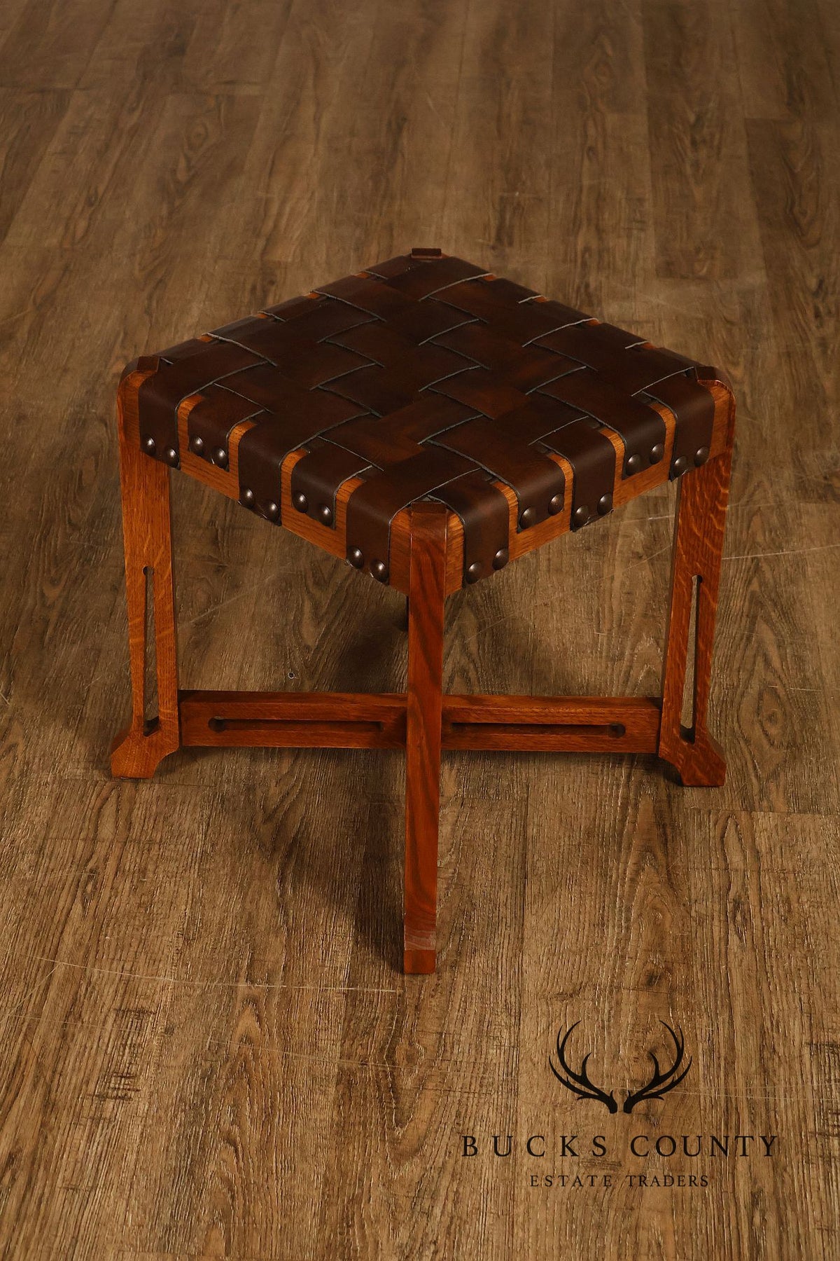 Stickley Little Treasures Mission Oak Woven Leather Stool