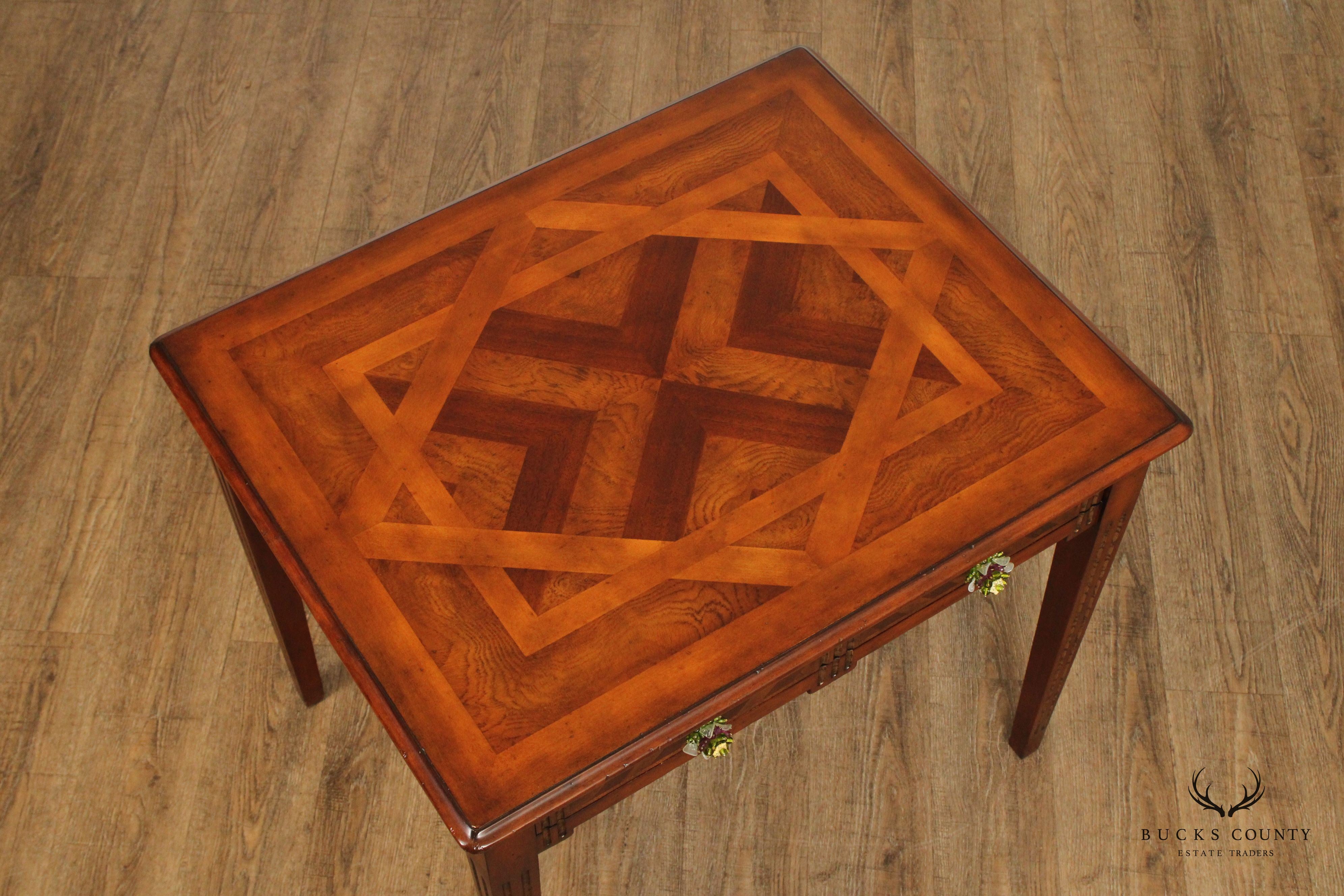 Drexel Heritage 'Celtic' Parquetry Top One Drawer Lamp Table