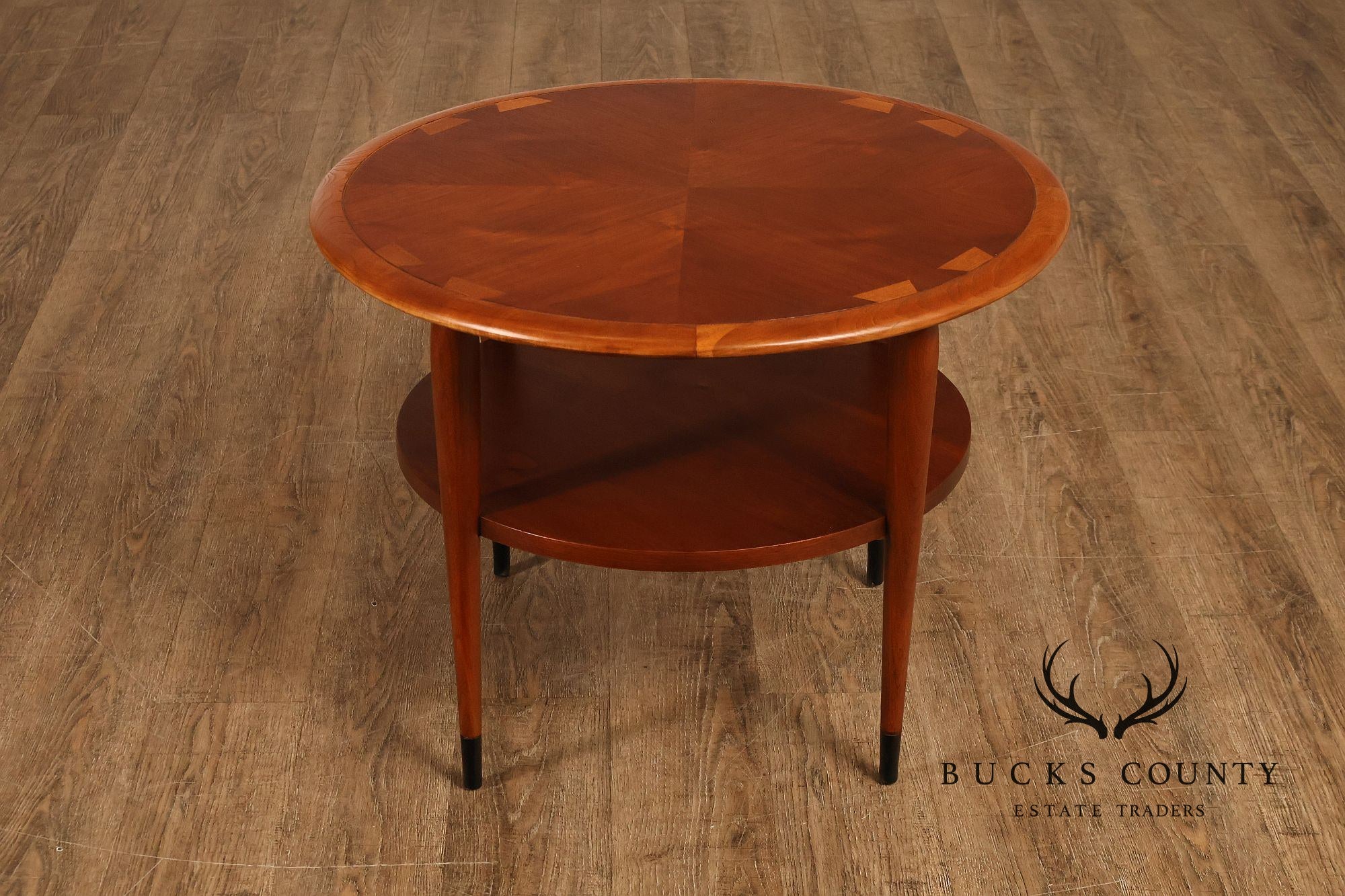 Lane Acclaim Mid Century Modern Walnut And Oak Round Two-Tier Side Table