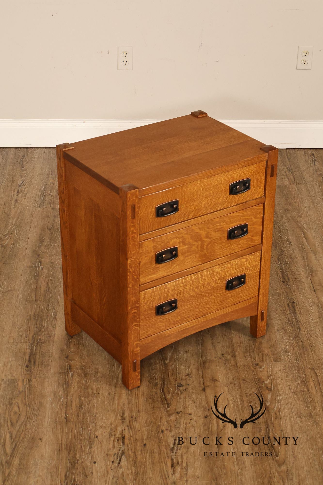Stickley Mission Collection Pair Of Oak Three Drawer Nightstands