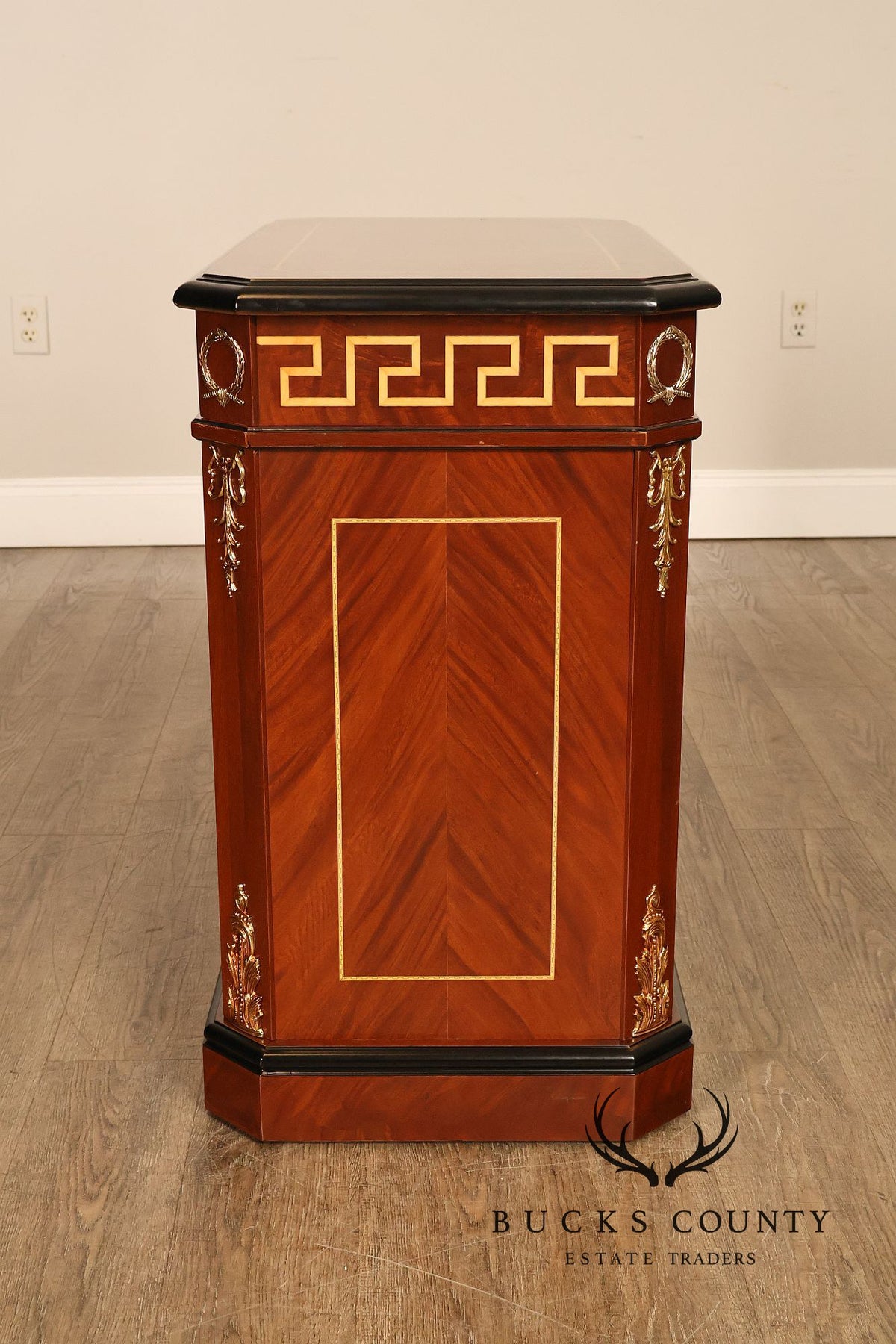 Neoclassical Empire Style Greek Key Mahogany Telephone Stand Cabinet