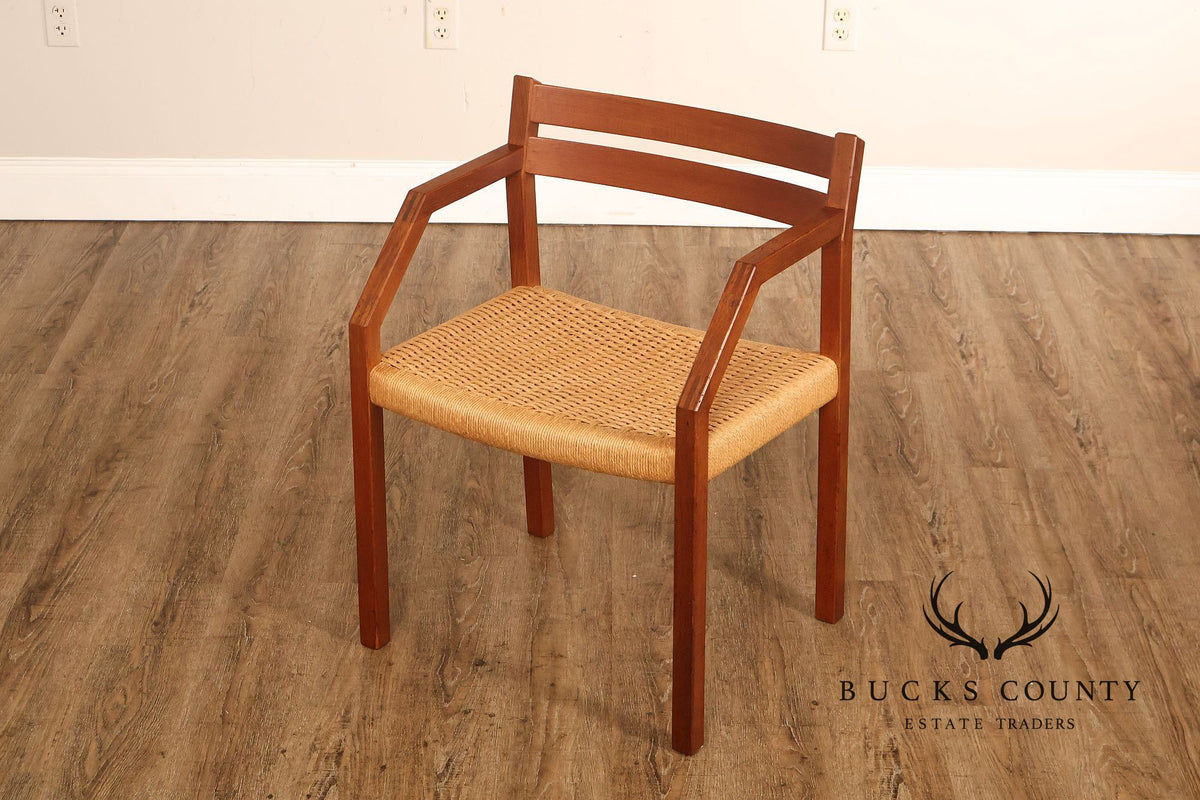 Mid-Century Modern Teak Armchair With Woven Rush Seat