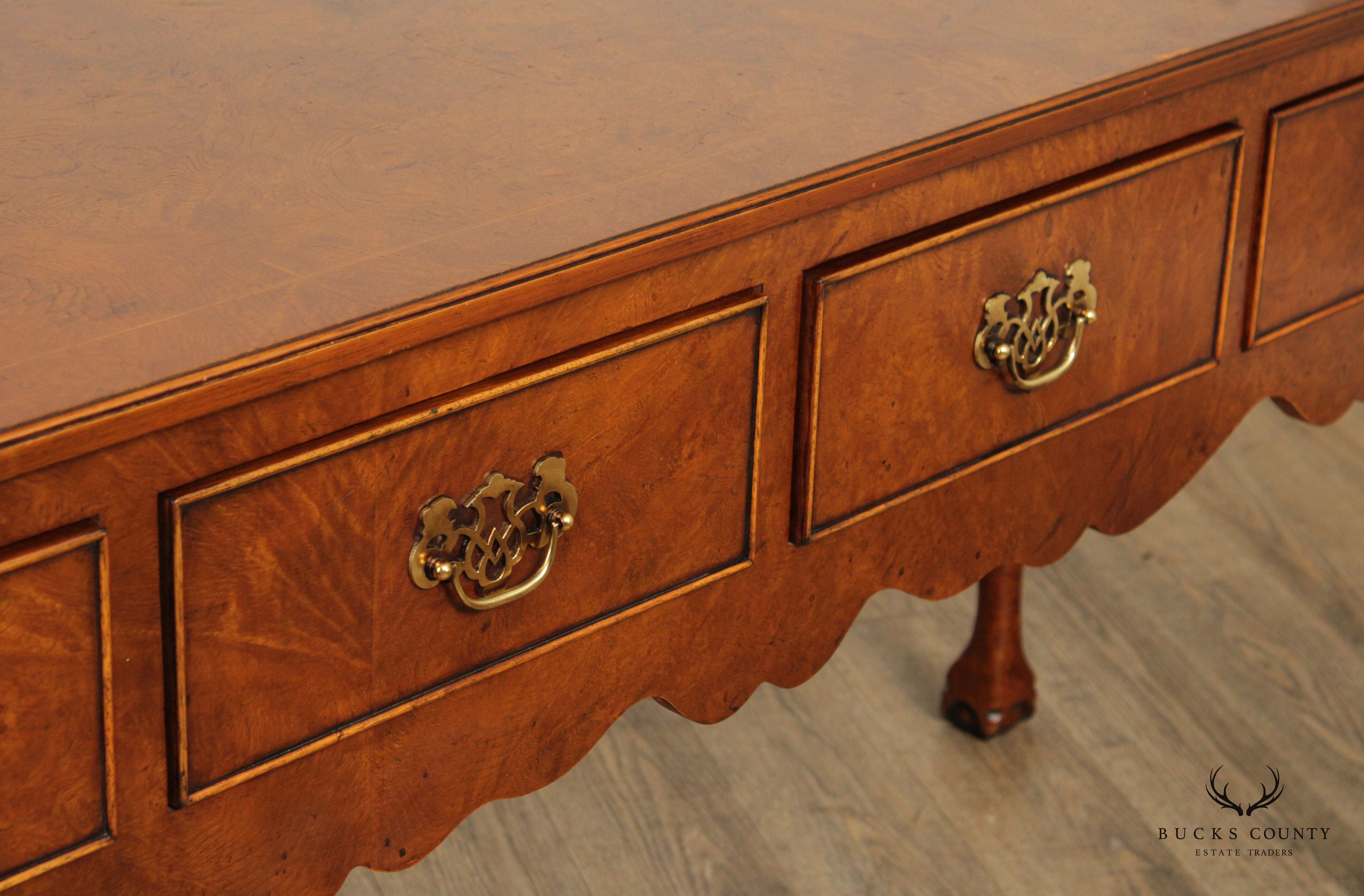 Georgian Style Carved Four Drawer Burl Walnut Sideboard