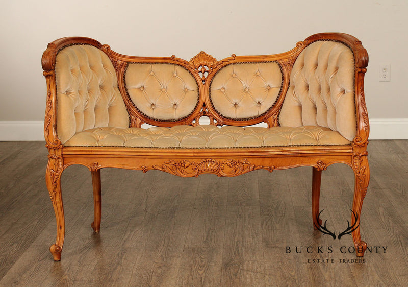 French Louis XV Style Carved Frame Settee Sofa