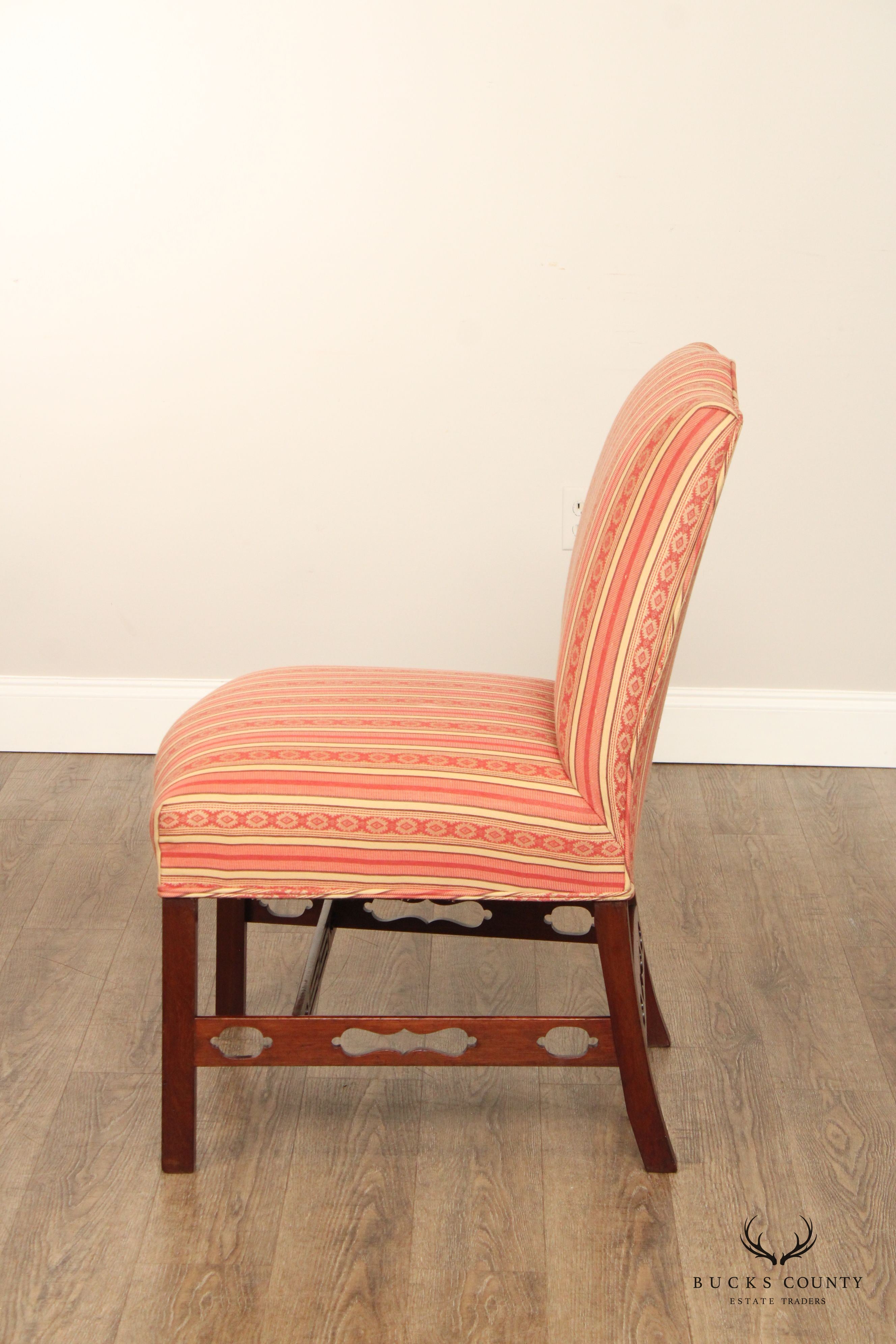 Chippendale Style Custom Upholstered Pair Of Mahogany Side Chairs