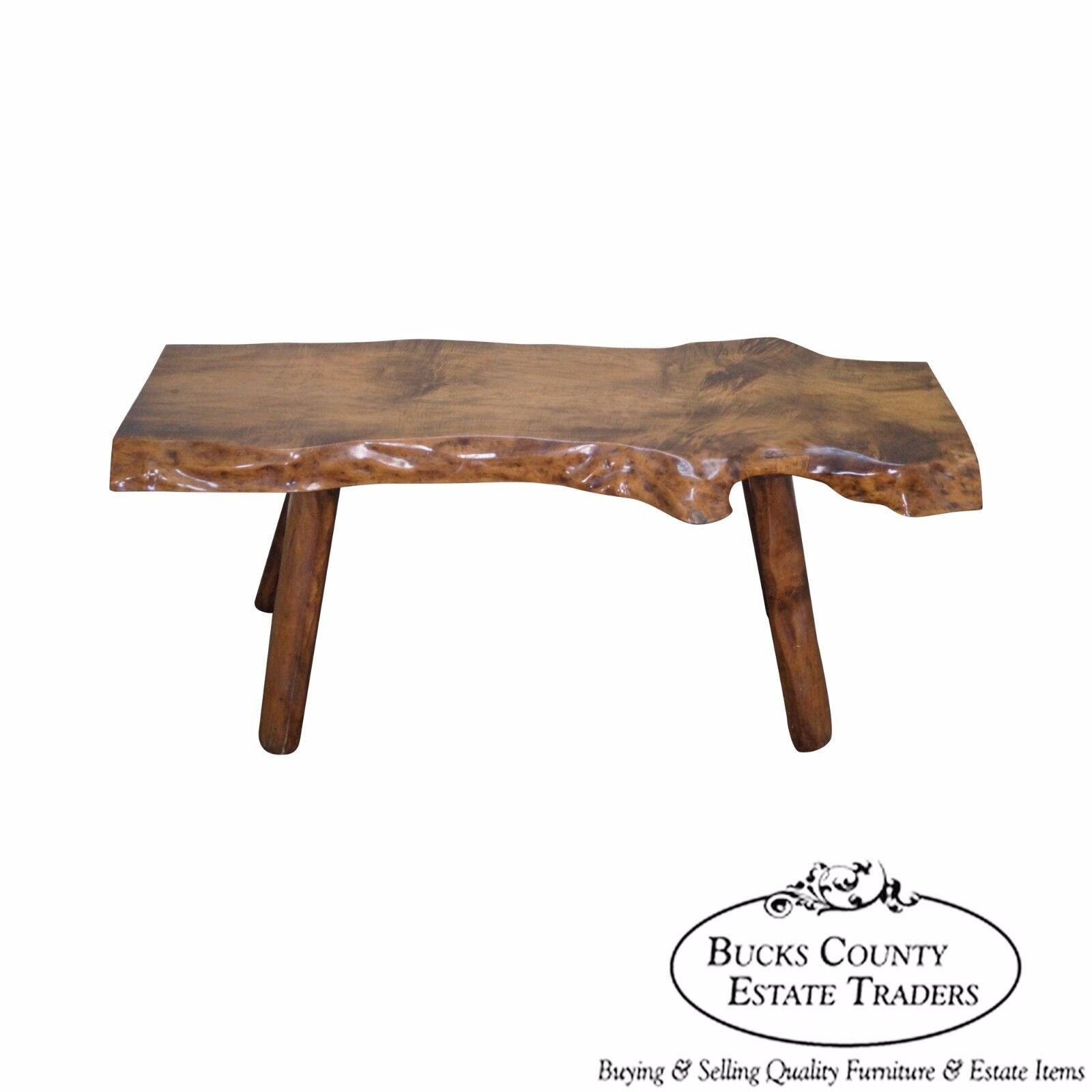 Rustic Slab Wood Coffee Table Bench