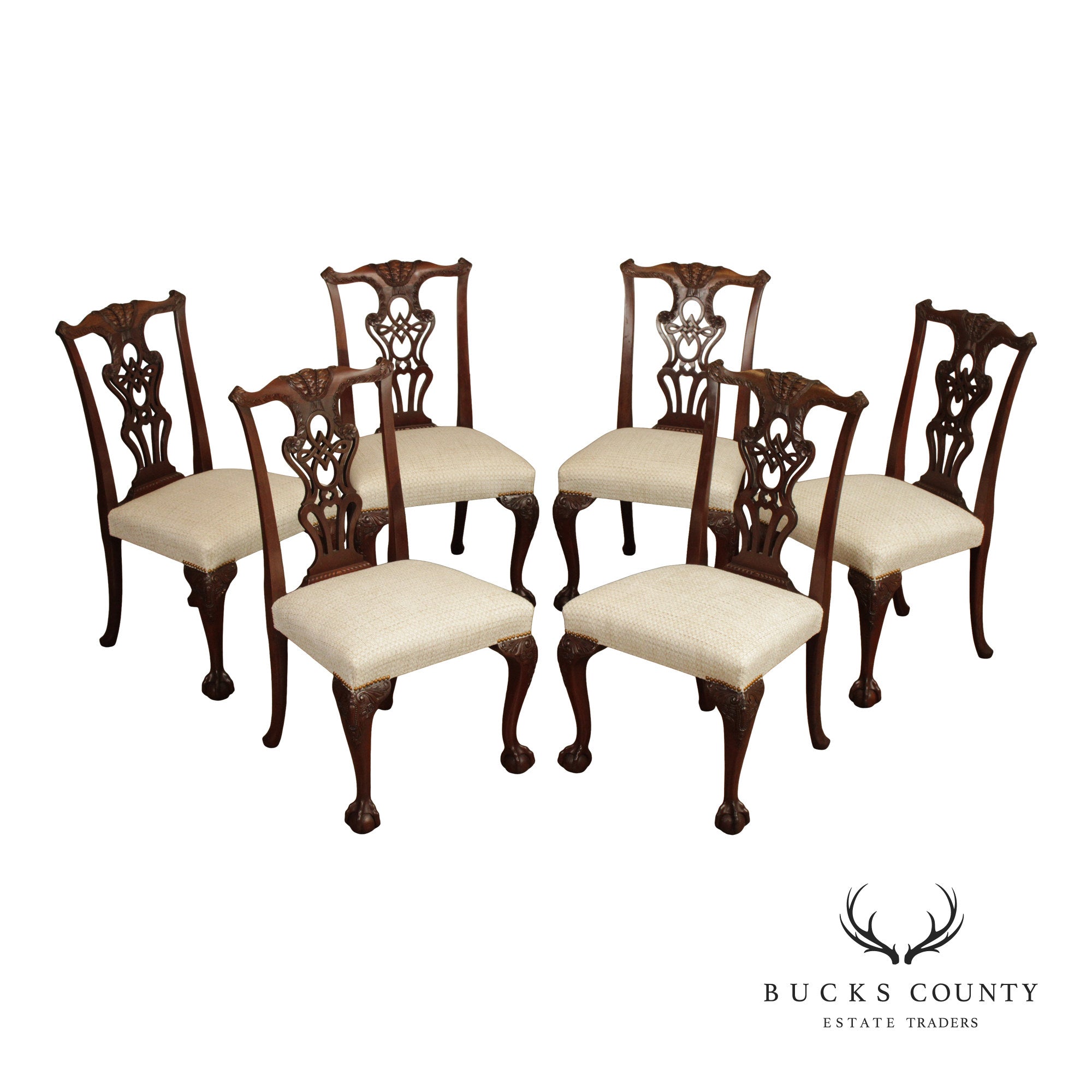1940's Chippendale Style Custom Mahogany Set Of Six Dining Chairs
