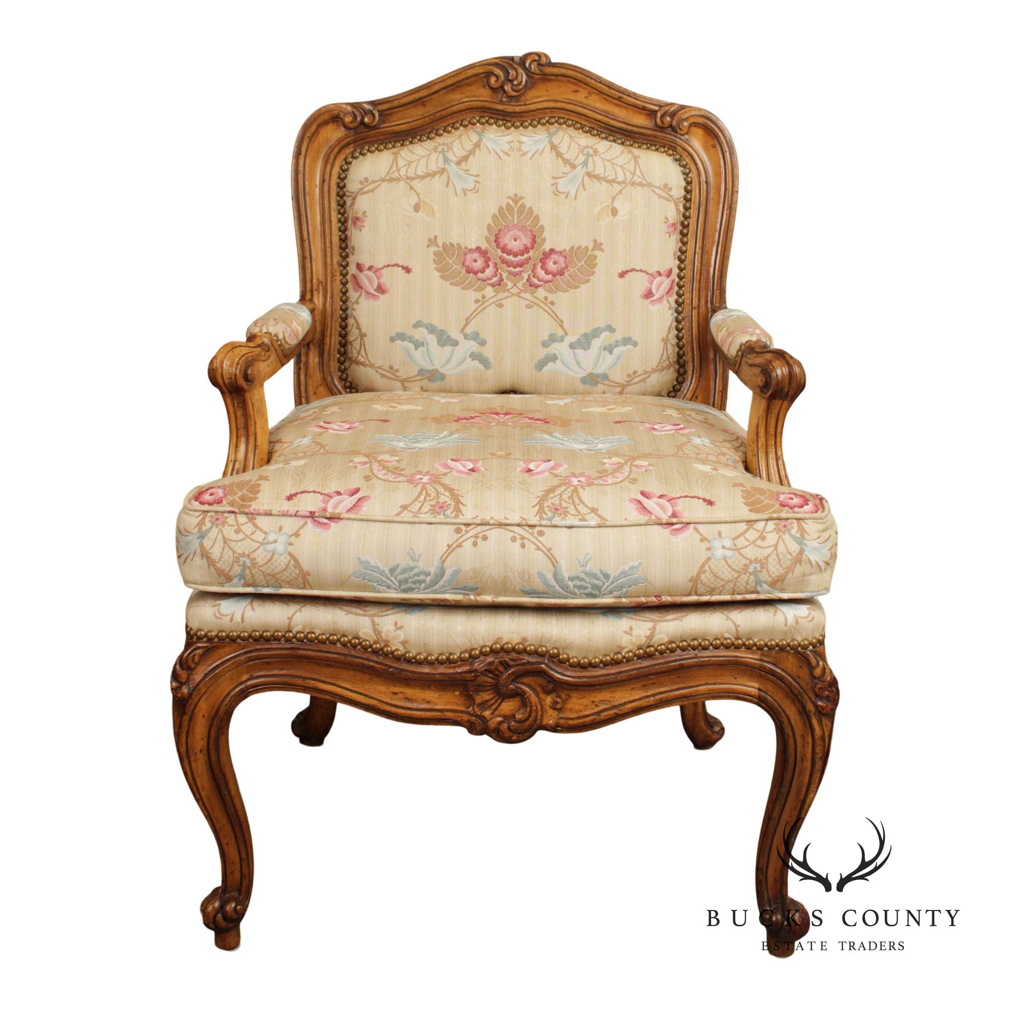 Italian Rococo Style Custom Upholstered Carved Walnut Armchair