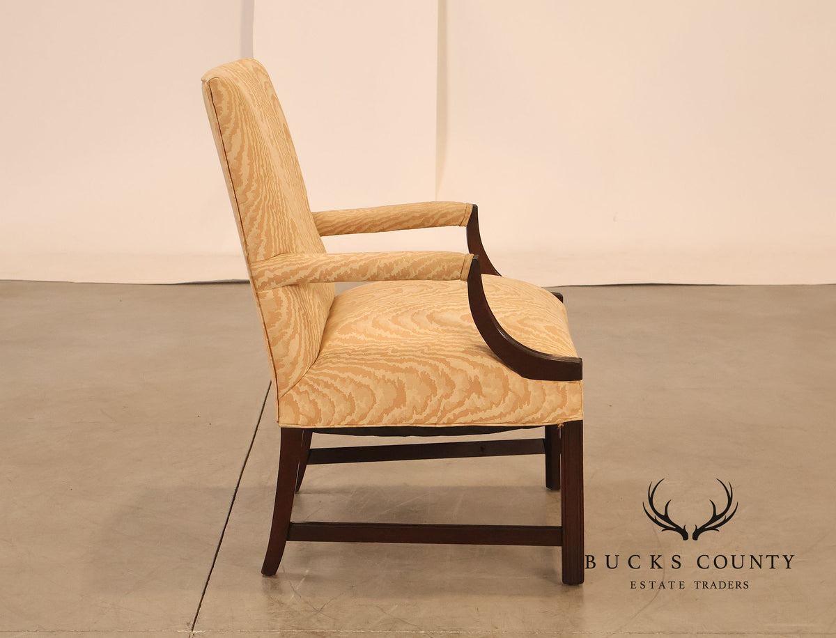 Traditional Mahogany Moire Upholstered Arm Chair