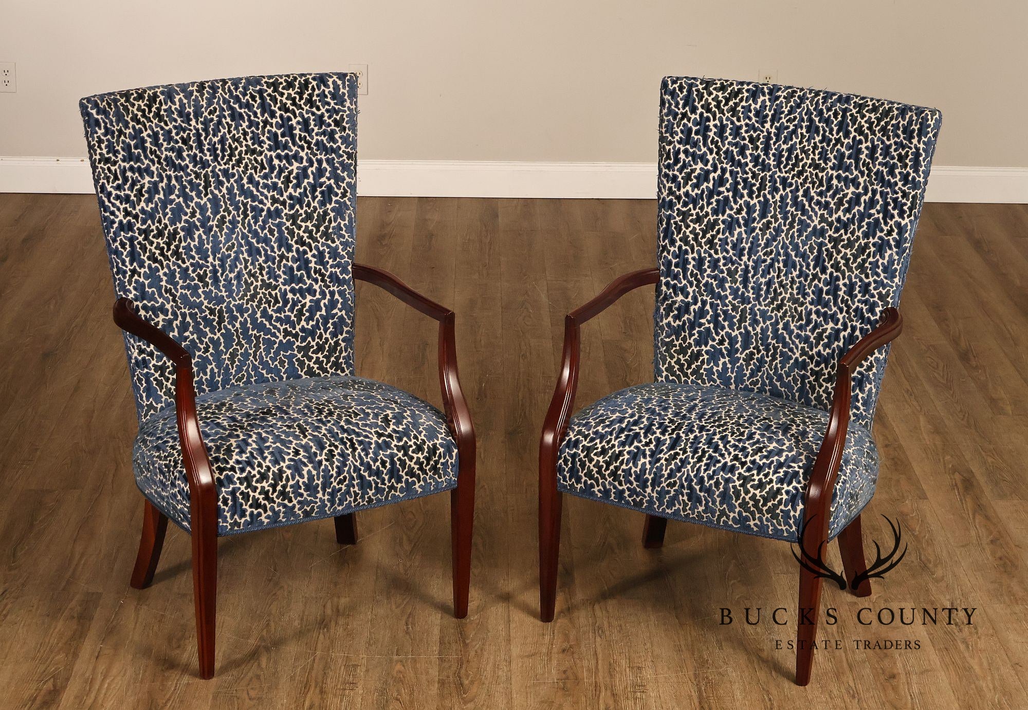 Contemporary Pair of Upholstered Dining Armchairs