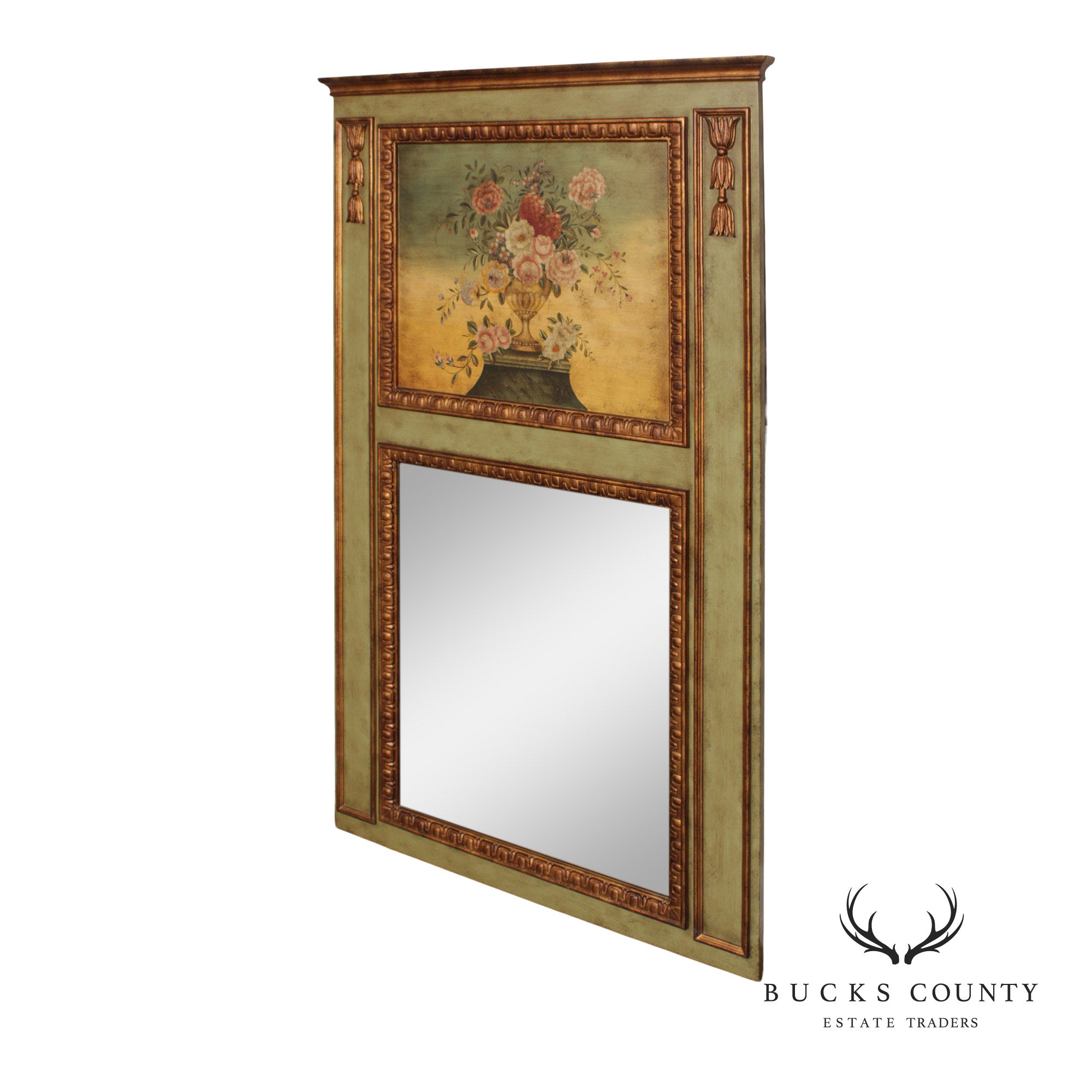 Traditional Distress Painted Large Trumeau Mirror