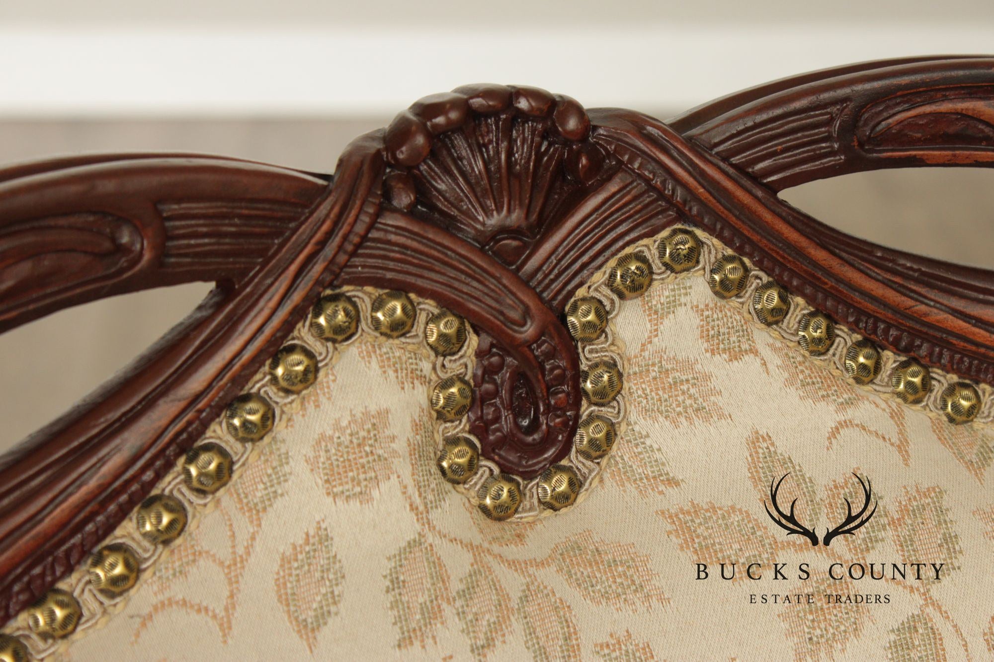 1930's French Louis XVI Style Carved Mahogany Fireside Bergere Chair