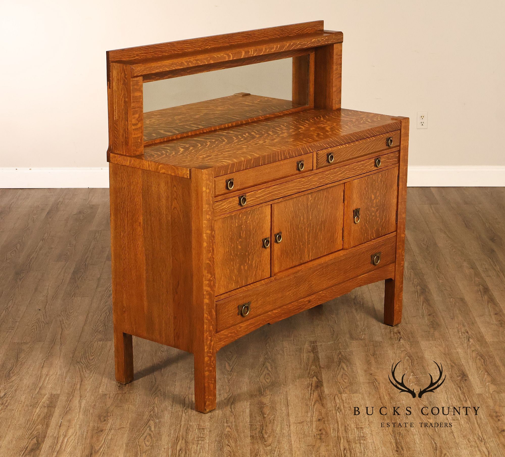 Antique Arts And Crafts Mission Oak Mirrored Sideboard Buffet