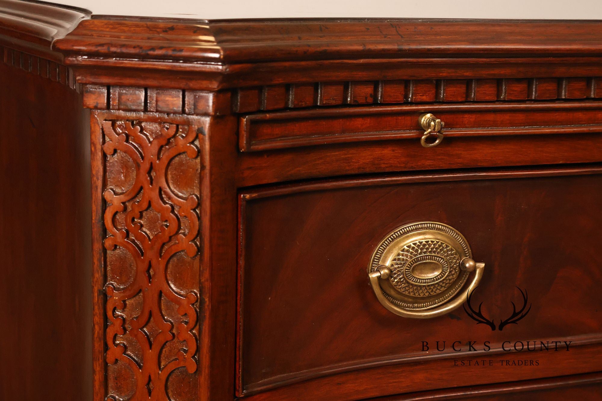 Maitland Smith Georgian Style Mahogany Carved Pair Of Mandolin Bachelors Chests