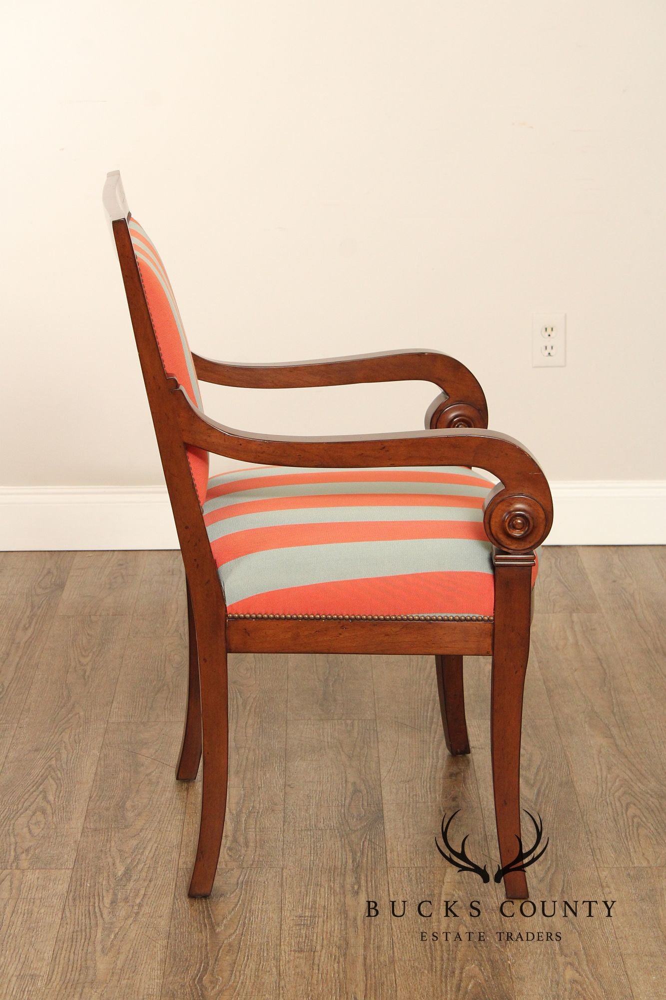 Empire Style Pair of Striped Armchairs