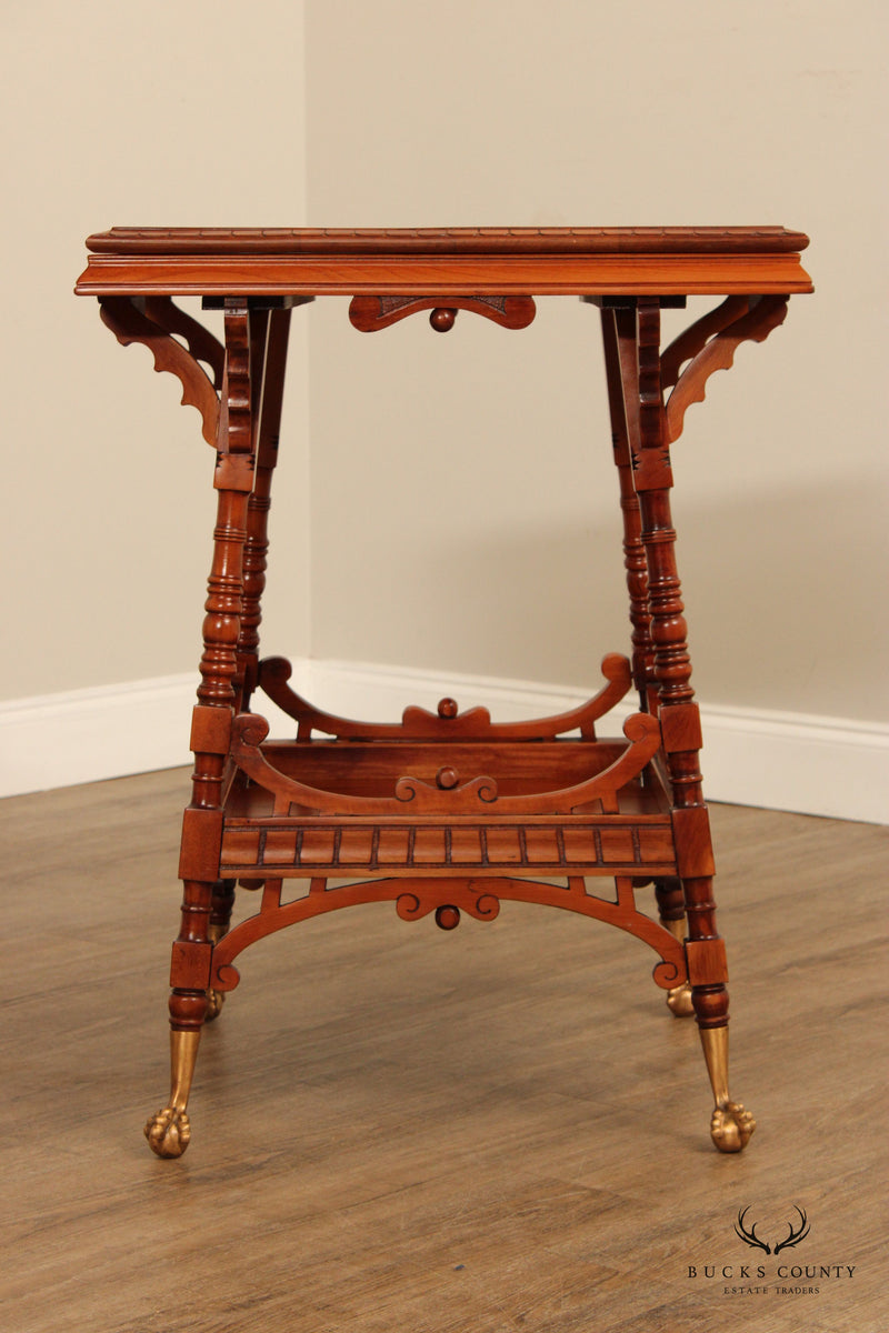 Antique Victorian Carved Cherry Two-Tier Lamp Table