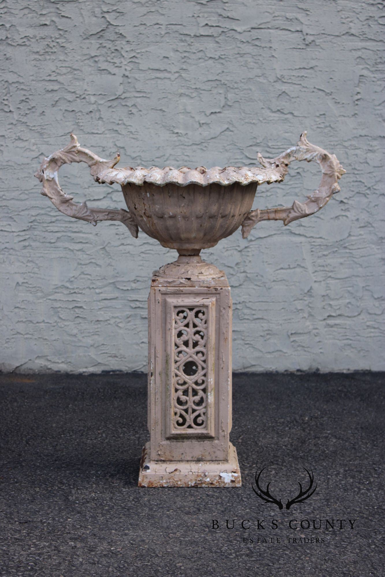 Antique Cast Iron Garden Urn on Pedestal