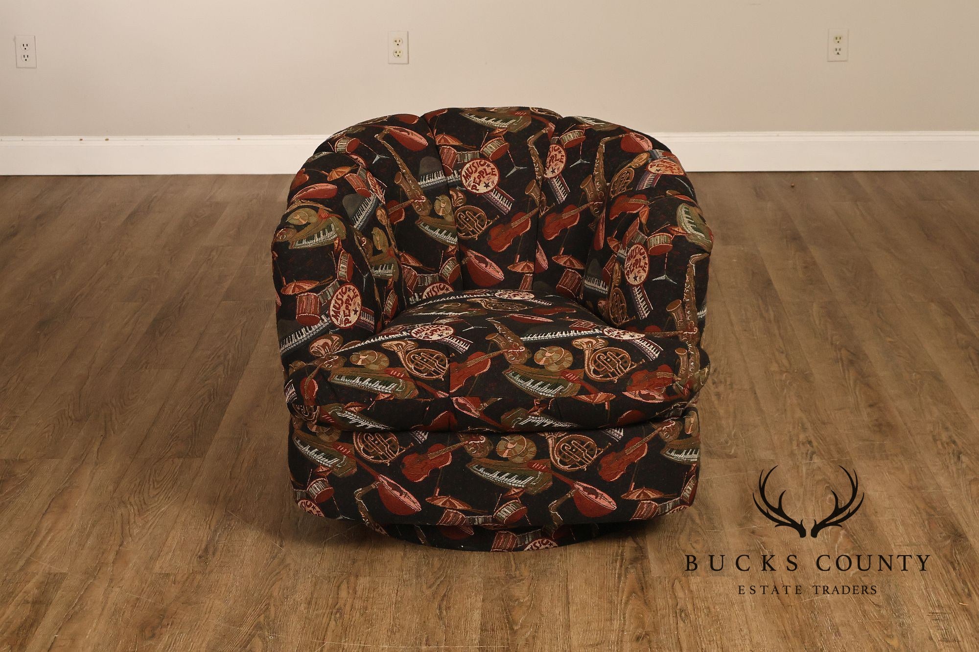 Custom Pair of Upholstered Swivel Club Chairs
