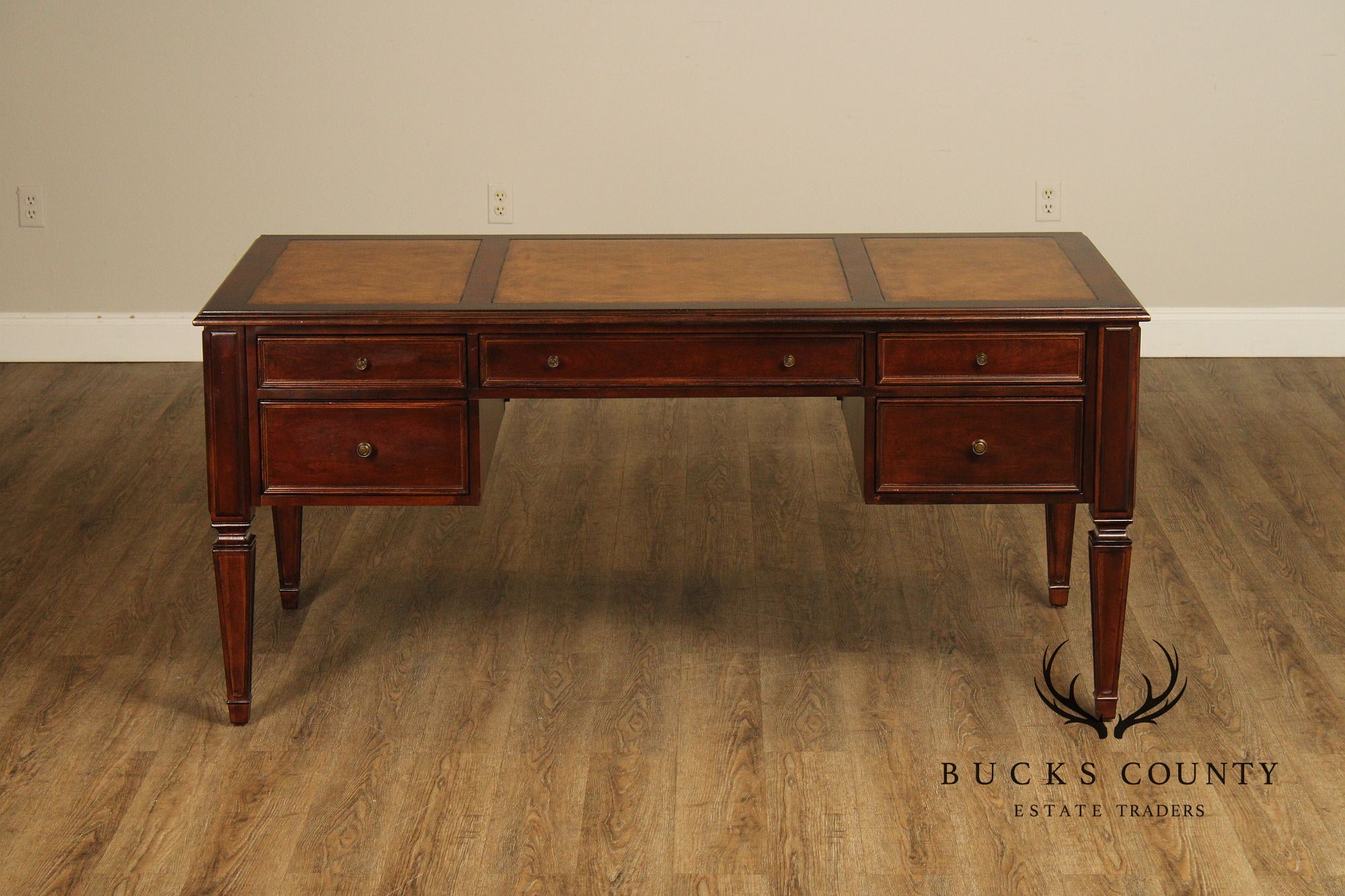 Ethan Allen Leather Top Cherry 'Buckley' Executive Desk