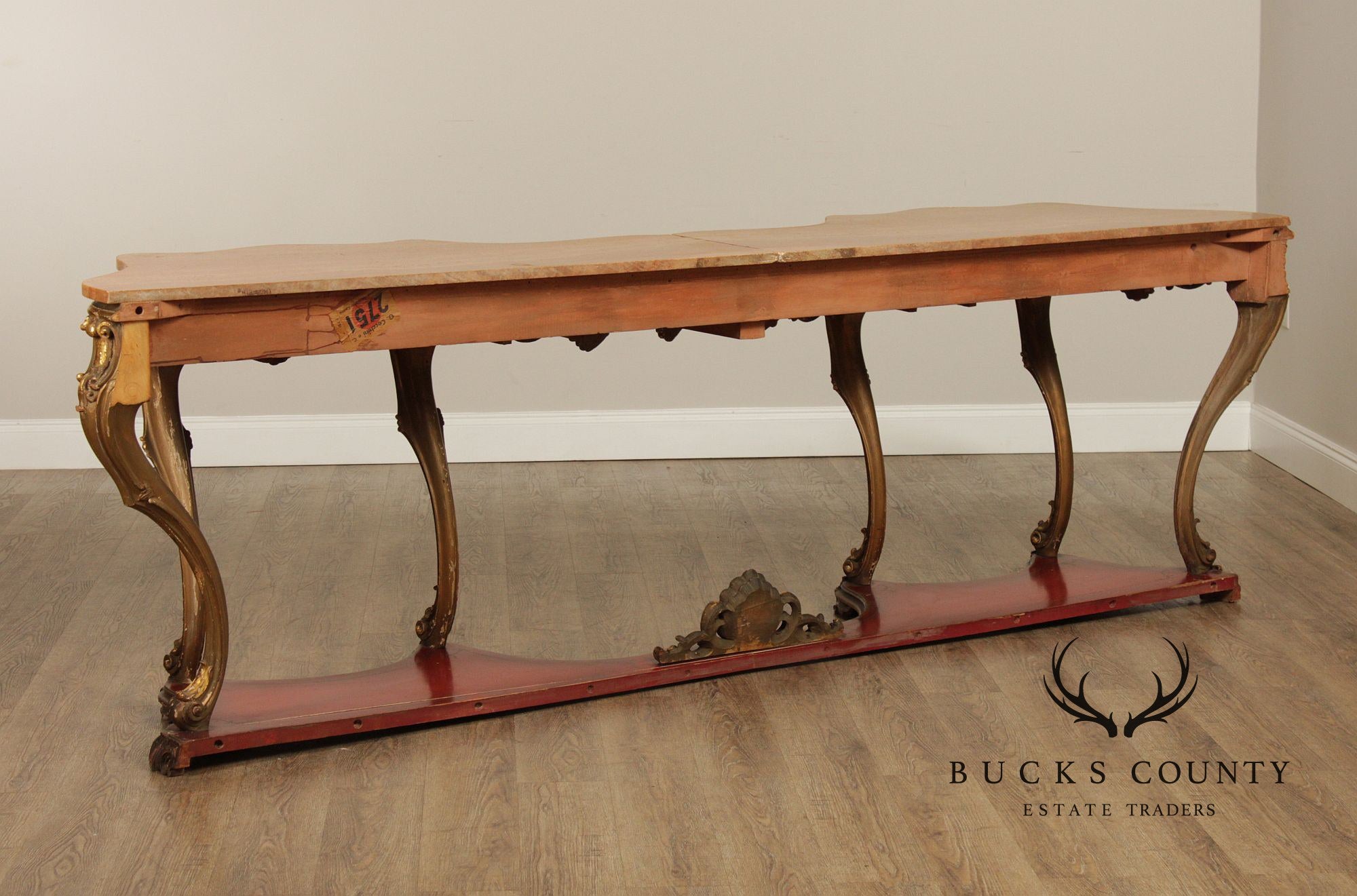 Italian Rococo Style Long Marble Top Console Table