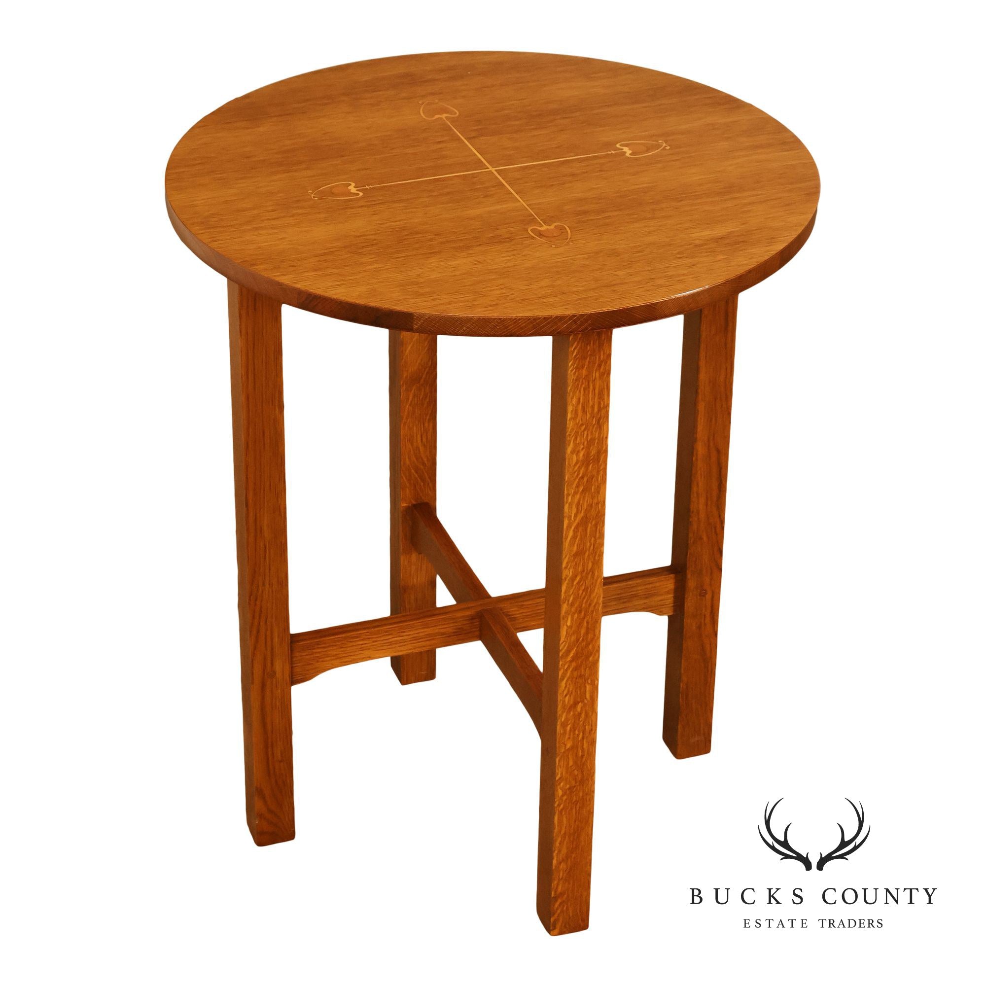 Stickley Mission Ellis Inlaid Round Oak Side Table
