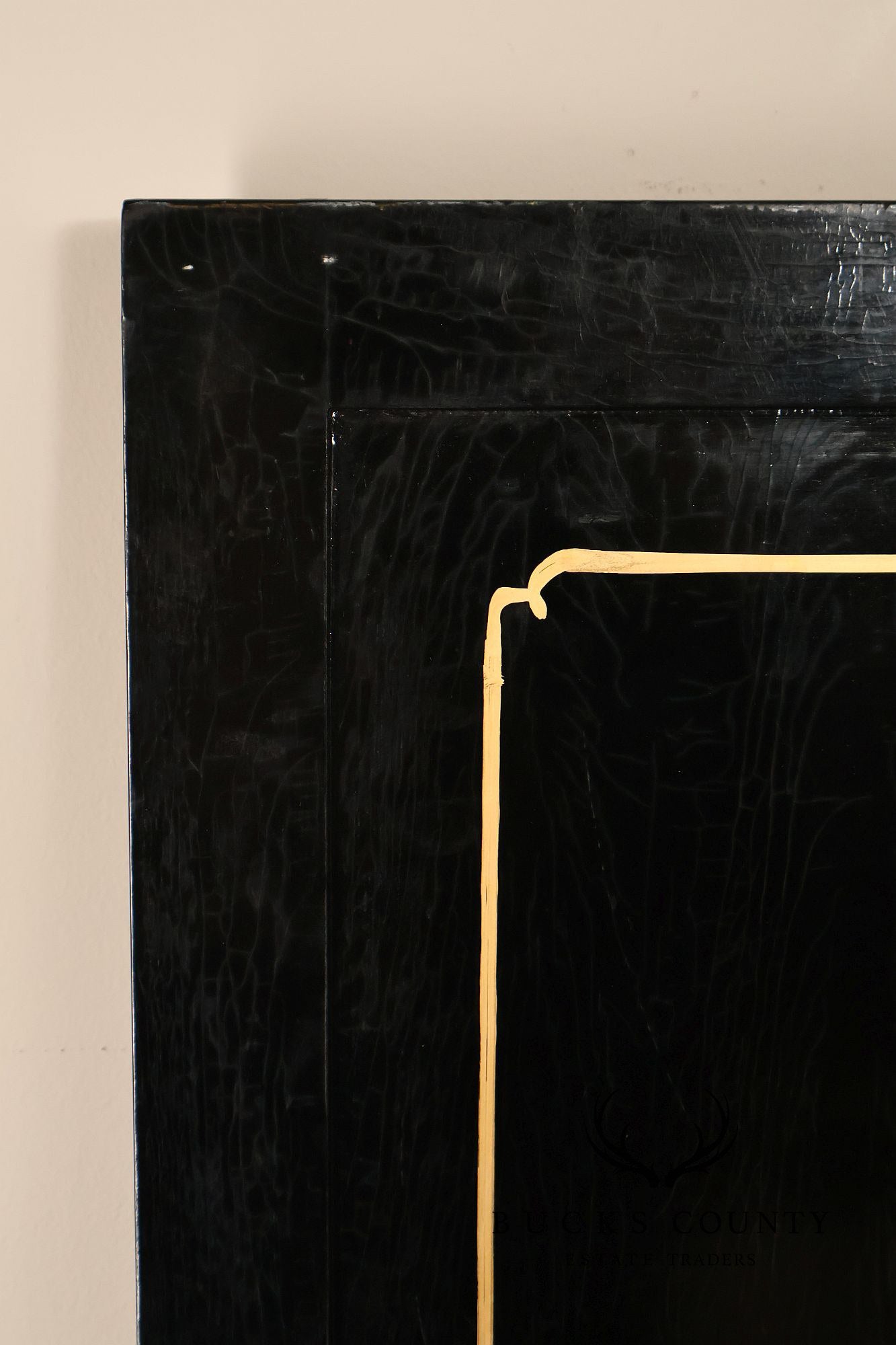 Asian Black Lacquer Vintage Pair Of Four Panel Folding Screens With Mother Of Pearl Inlay