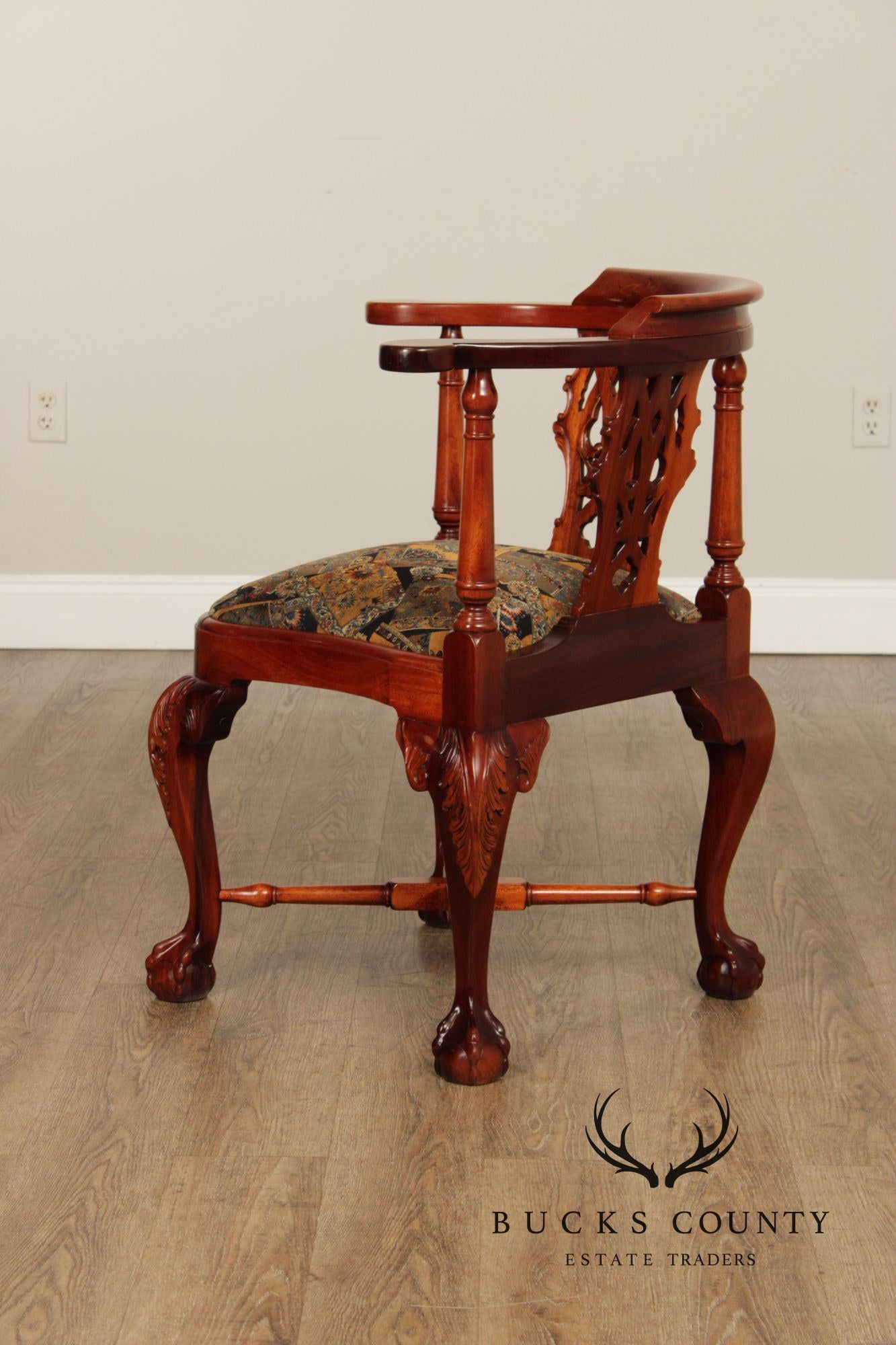 Chippendale Style Pair Of Mahogany Ball And Claw Corner Chairs