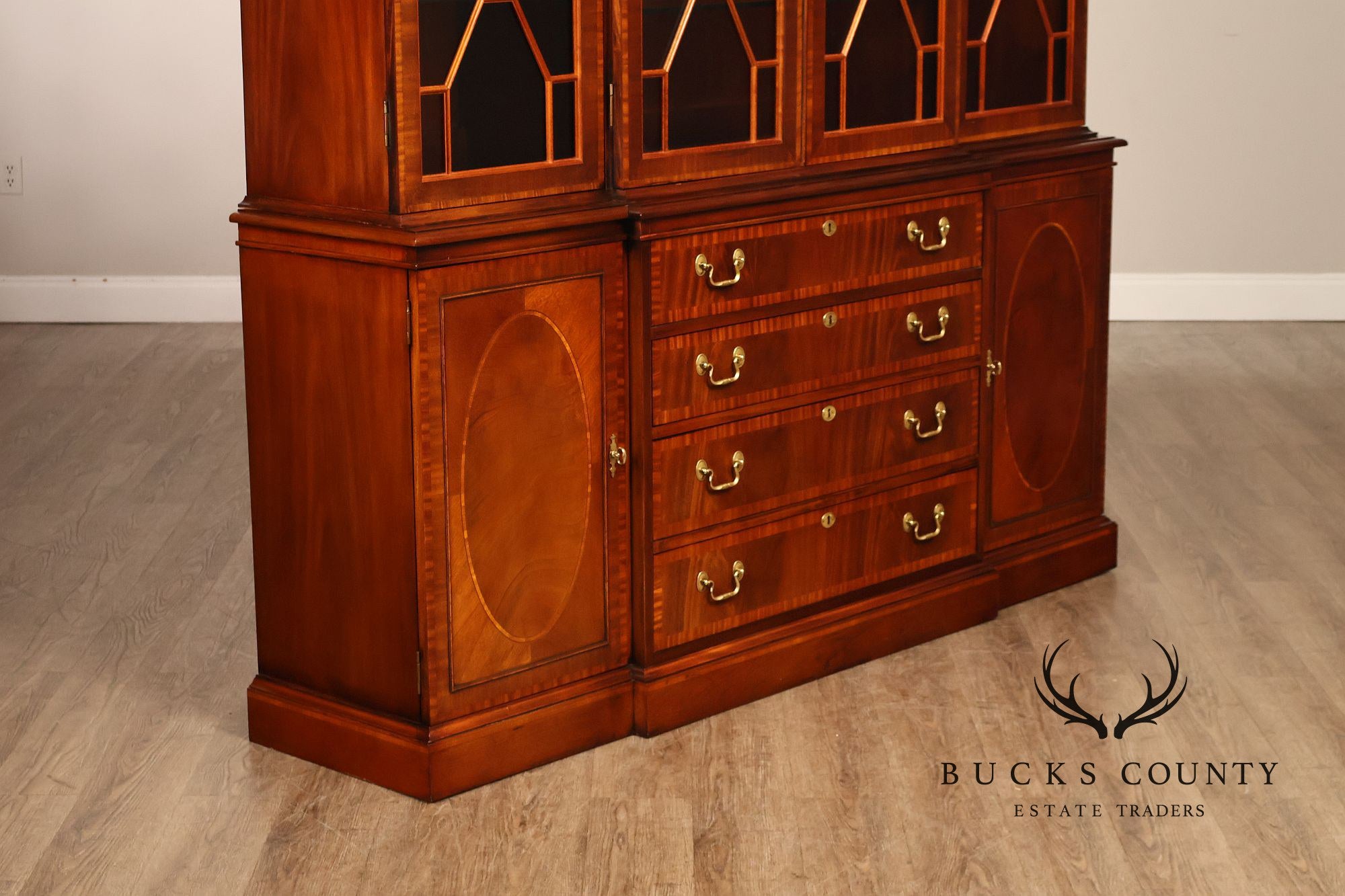 Hickory Chair Banded Mahogany Breakfront China Cabinet