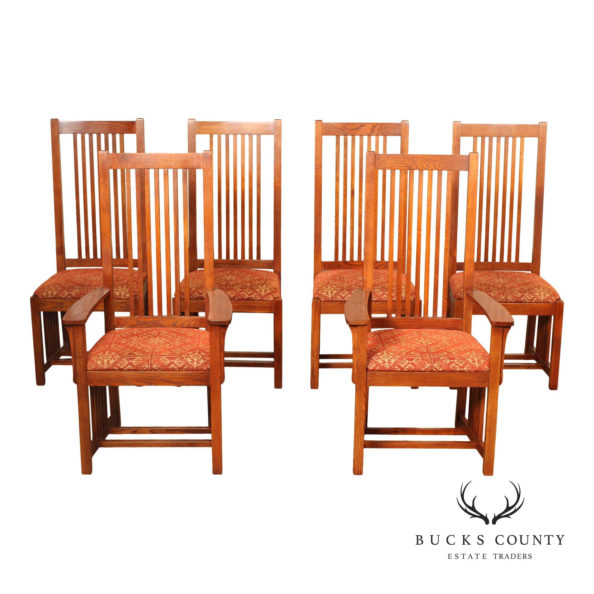 The Michaels Company  Mission Style Set Of Six Oak Spindle Dining Chairs