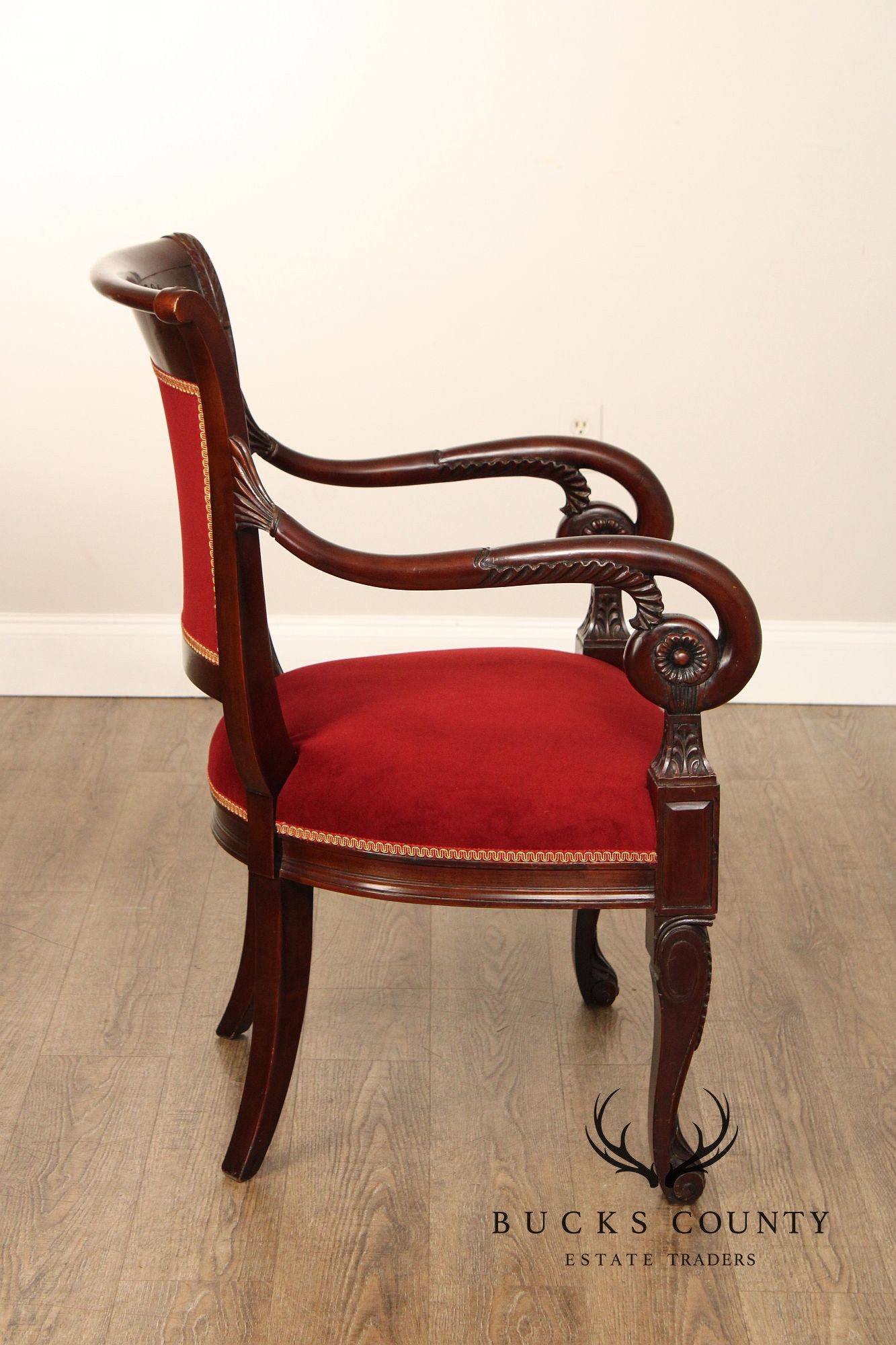 French Empire Style Pair of Mahogany Armchairs
