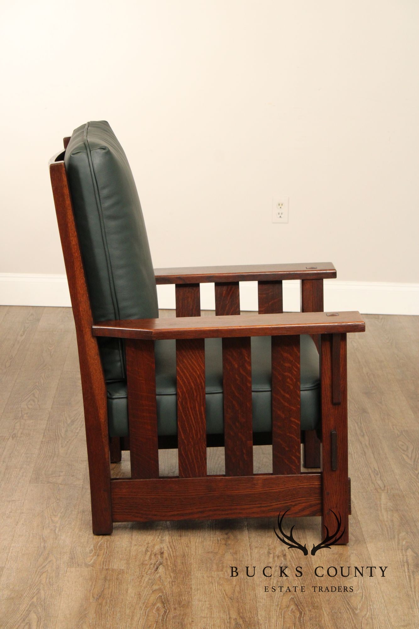 JM Young Antique Mission Oak and Leather Armchair