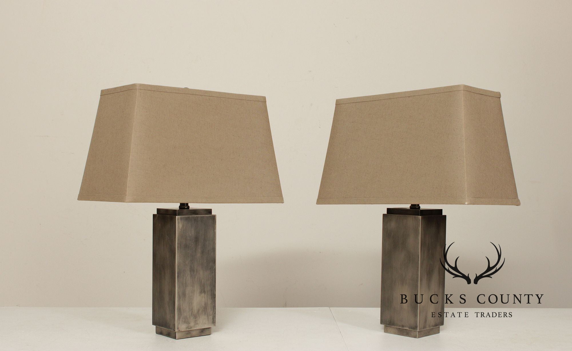 Restoration Hardware Pair of Square Column Table Lamps