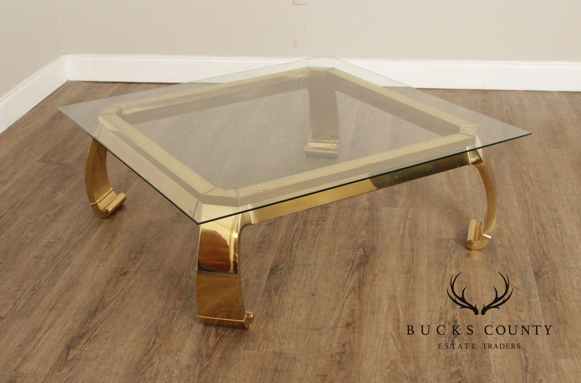 Mastercraft Attributed Hollywood Regency Asian Inspired Brass and Glass Coffee Table