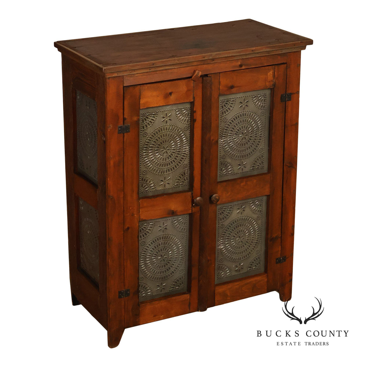 Antique American Country Pine Pie Safe Cabinet With Punched Tin Panels
