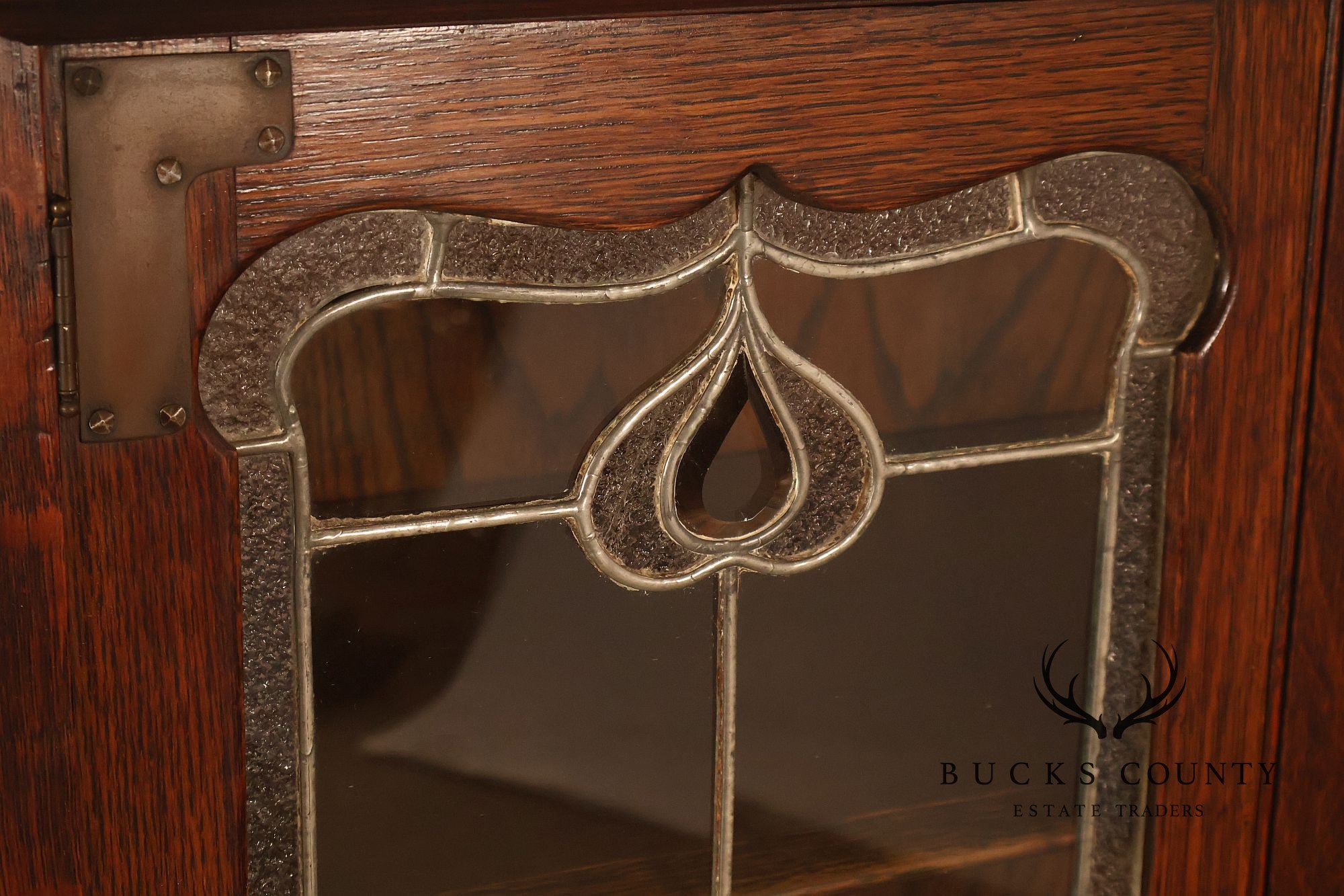 Antique Art Nouveau Leaded Glass Curio Cabinet