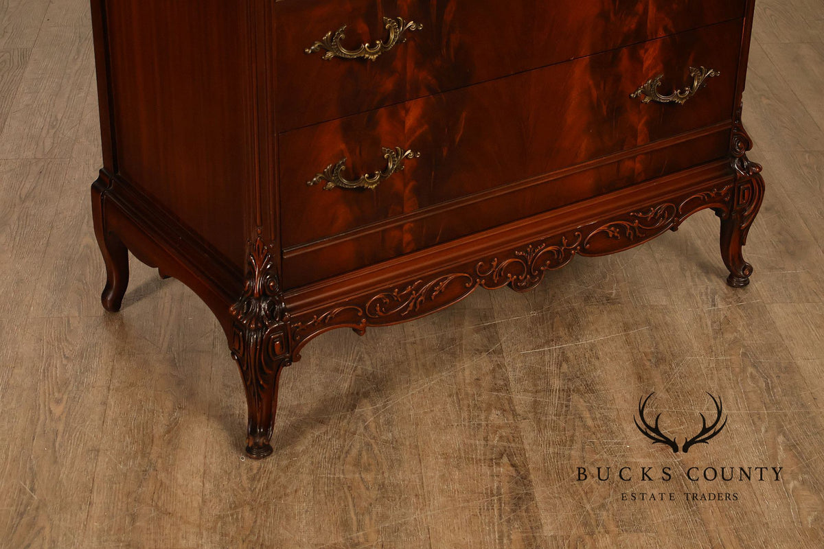 1940’s Flame Mahogany Carved Tall Chest