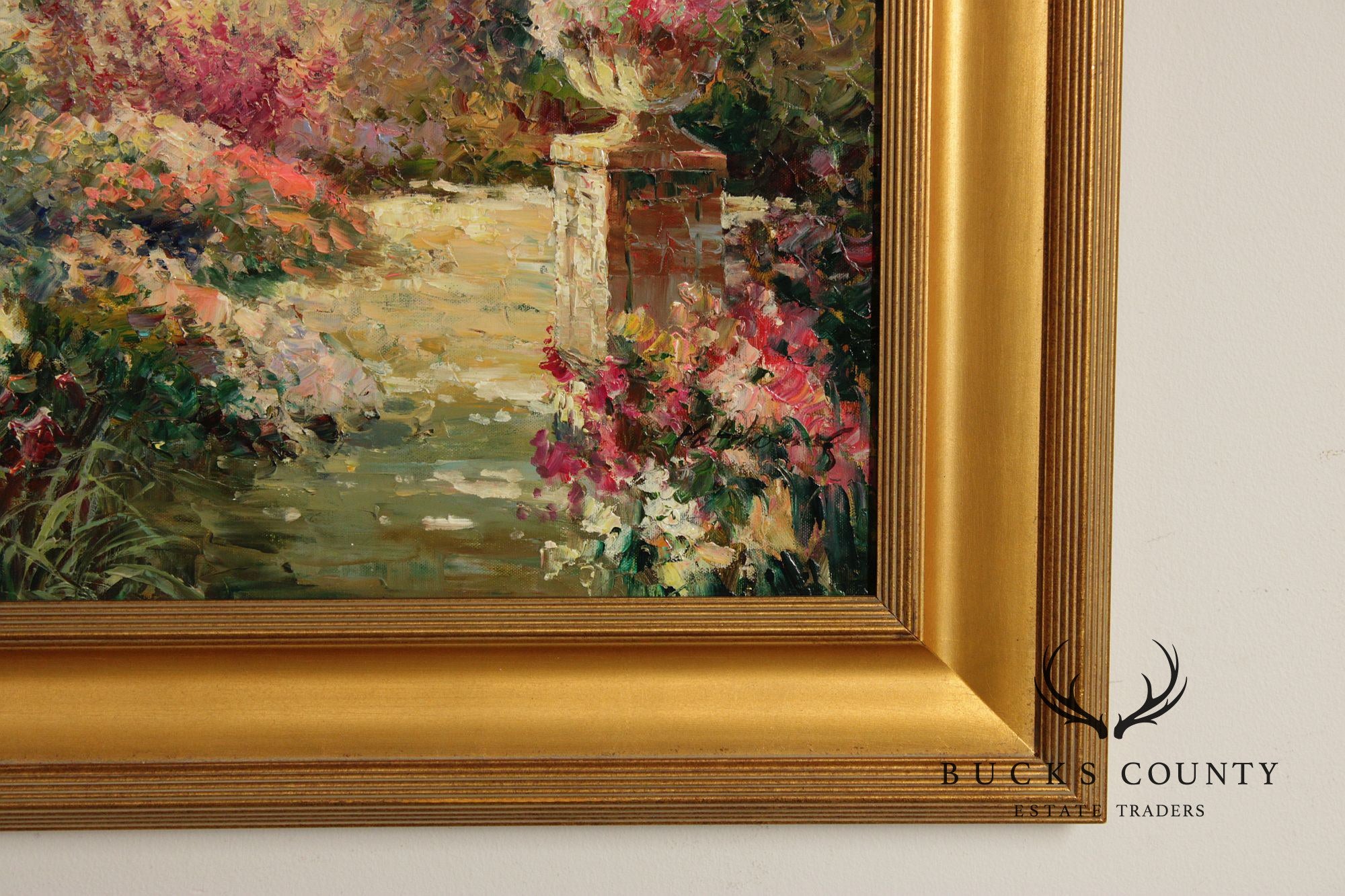 Impressionist Style Framed Impasto Oil Painting, Garden Path