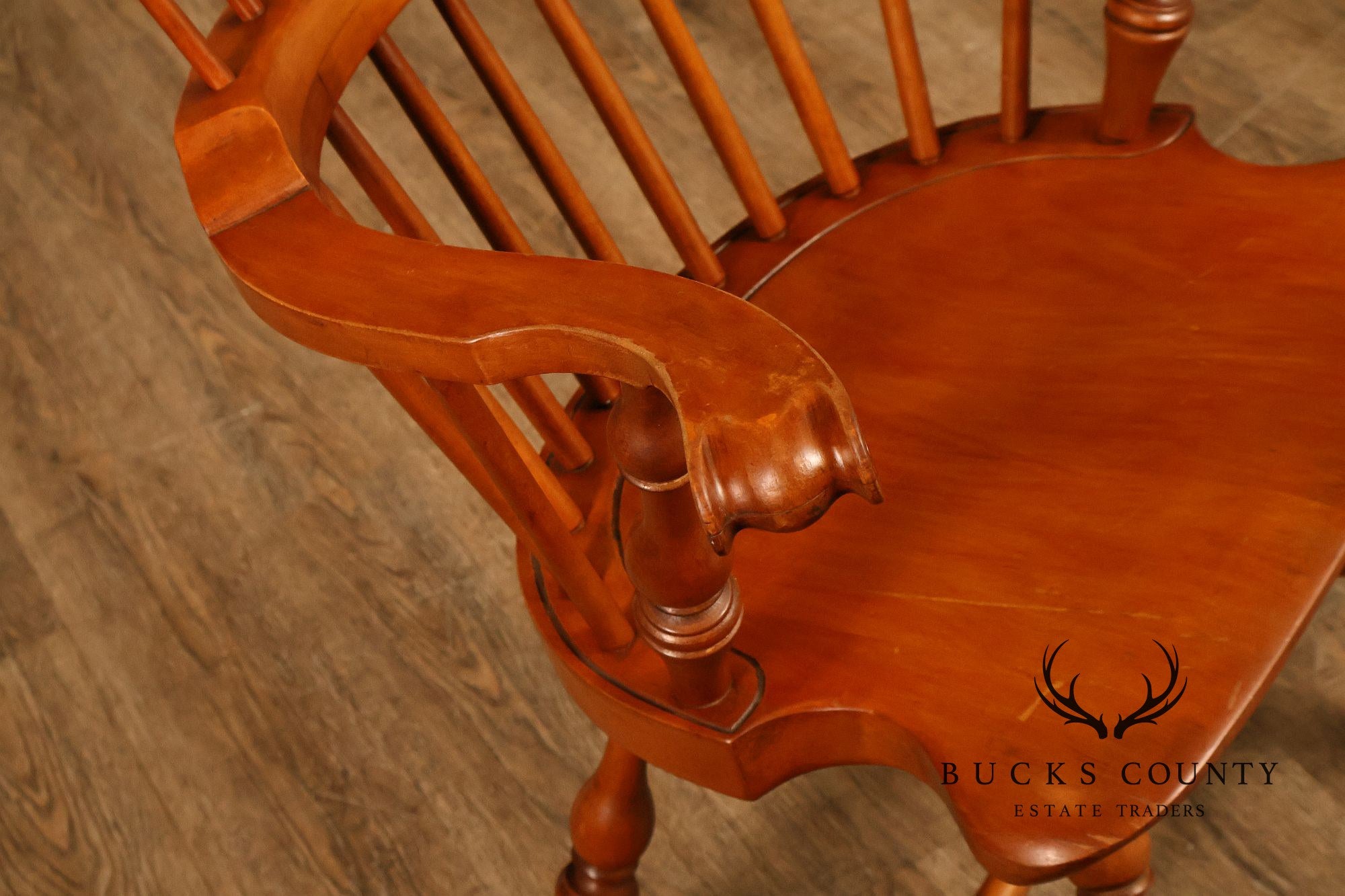Conant Ball Maple Windsor Armchair With Scroll Crest Rail